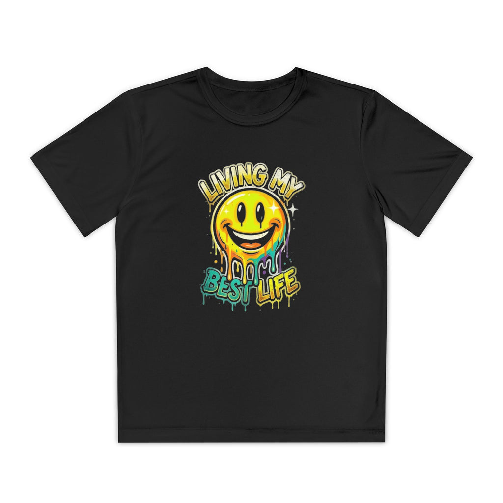 Youth Smiley Tee – “Living My Best Life” Drip Graphic Shirt