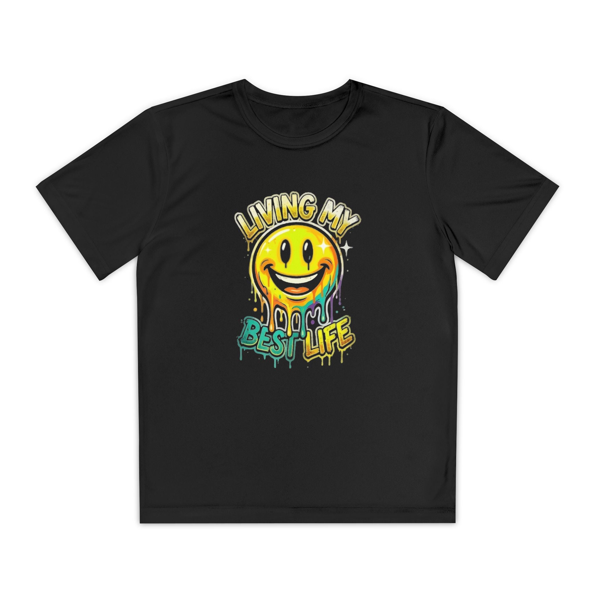 Youth Smiley Tee – “Living My Best Life” Drip Graphic Shirt