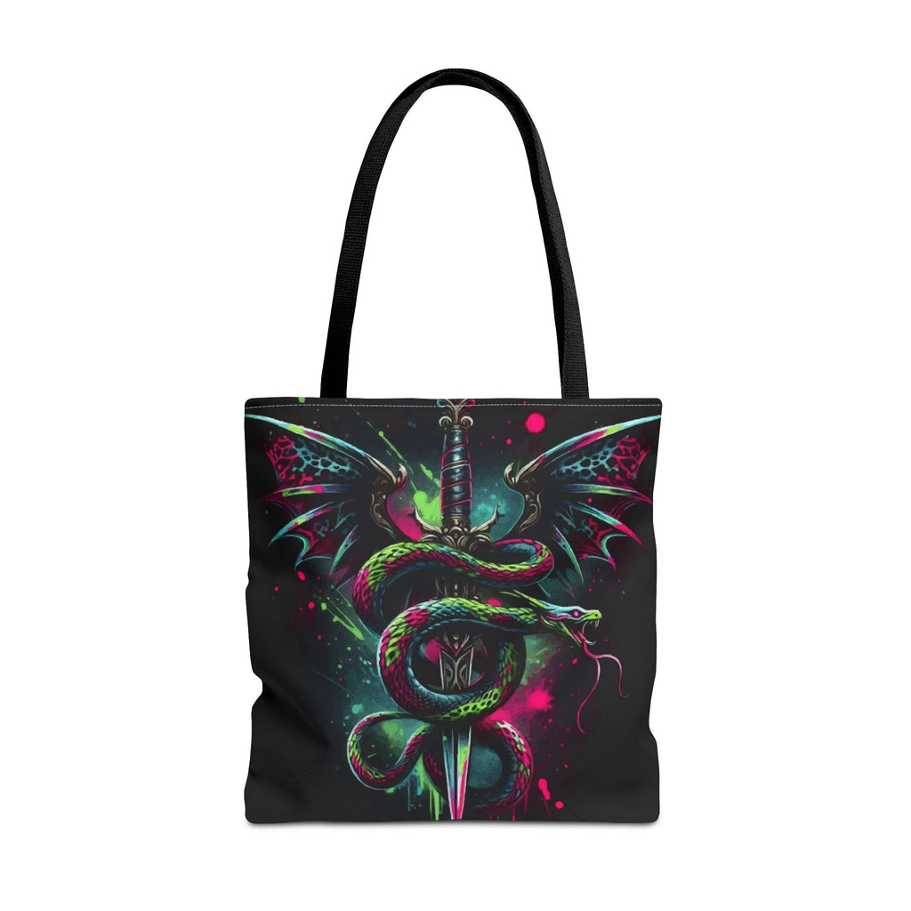 Dragon Dagger Tote Bag — Neon Gothic Snake & Wings All-Over Print