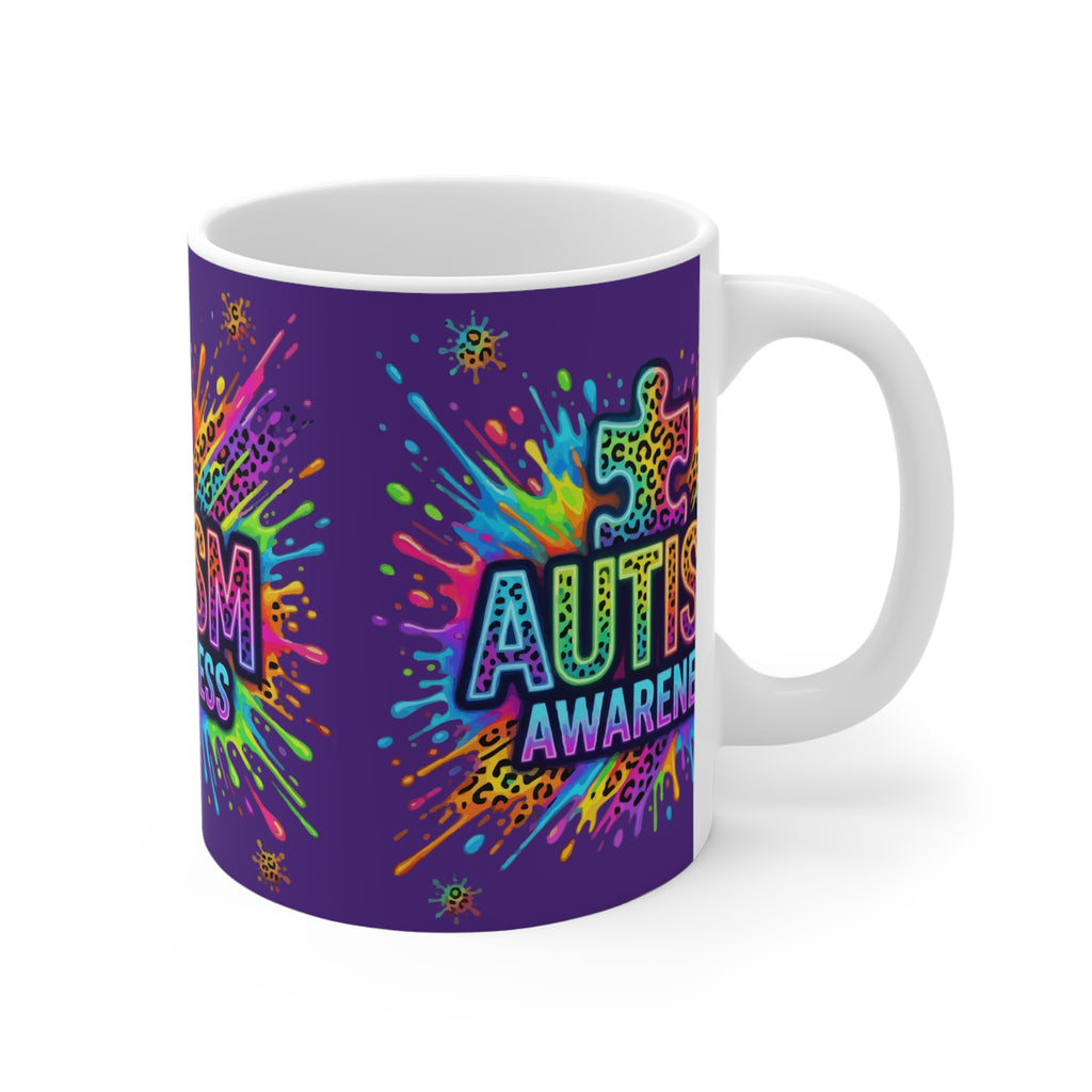 Autism Awareness 11oz Mug — Colorful Puzzle Splash Design