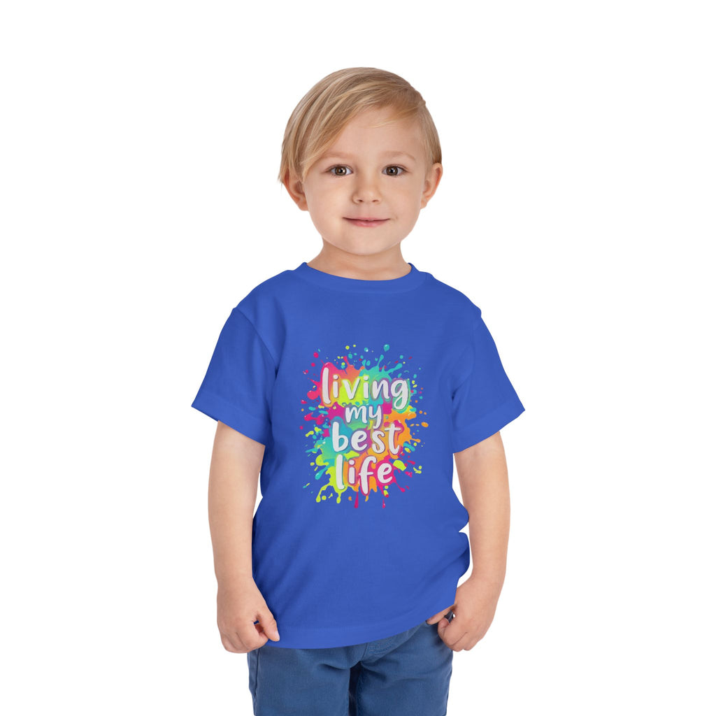 Toddler Tee — "Living My Best Life" Rainbow Paint Splash