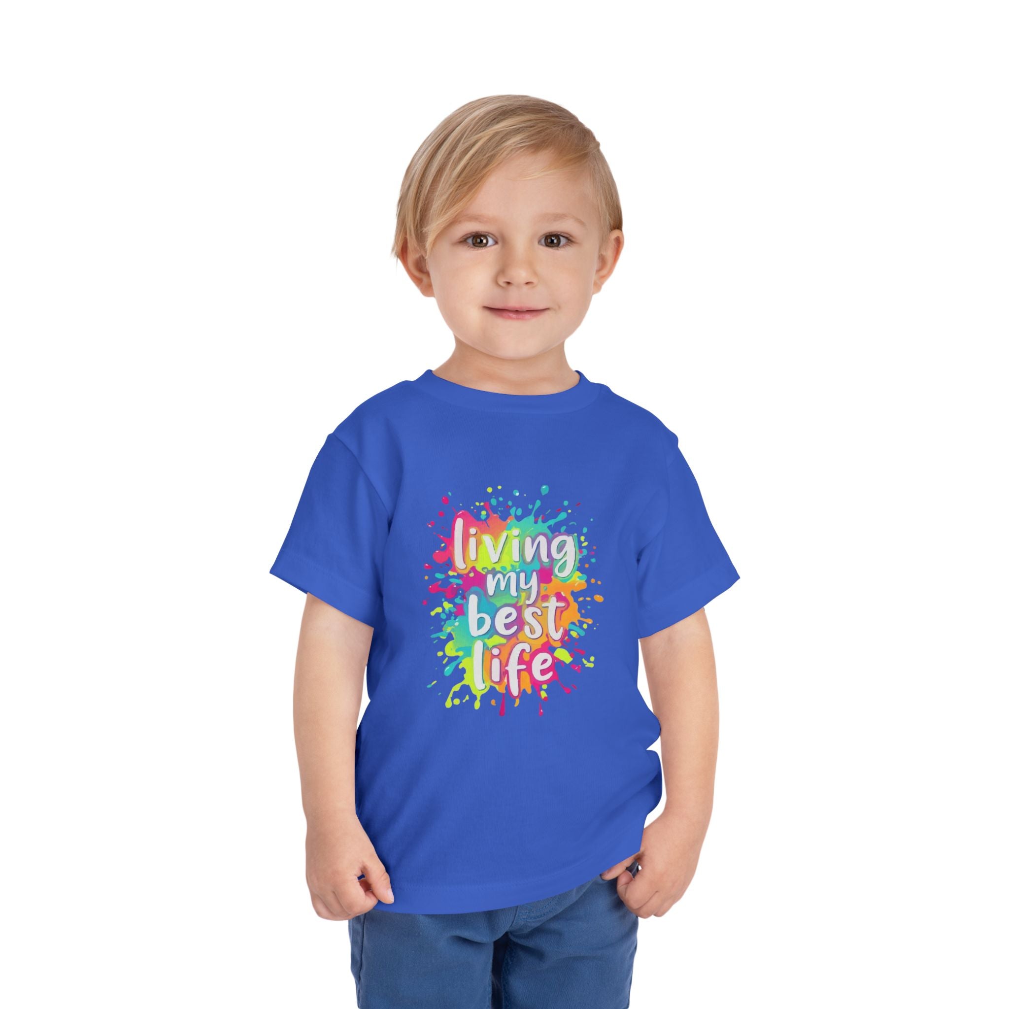 Toddler Tee — "Living My Best Life" Rainbow Paint Splash