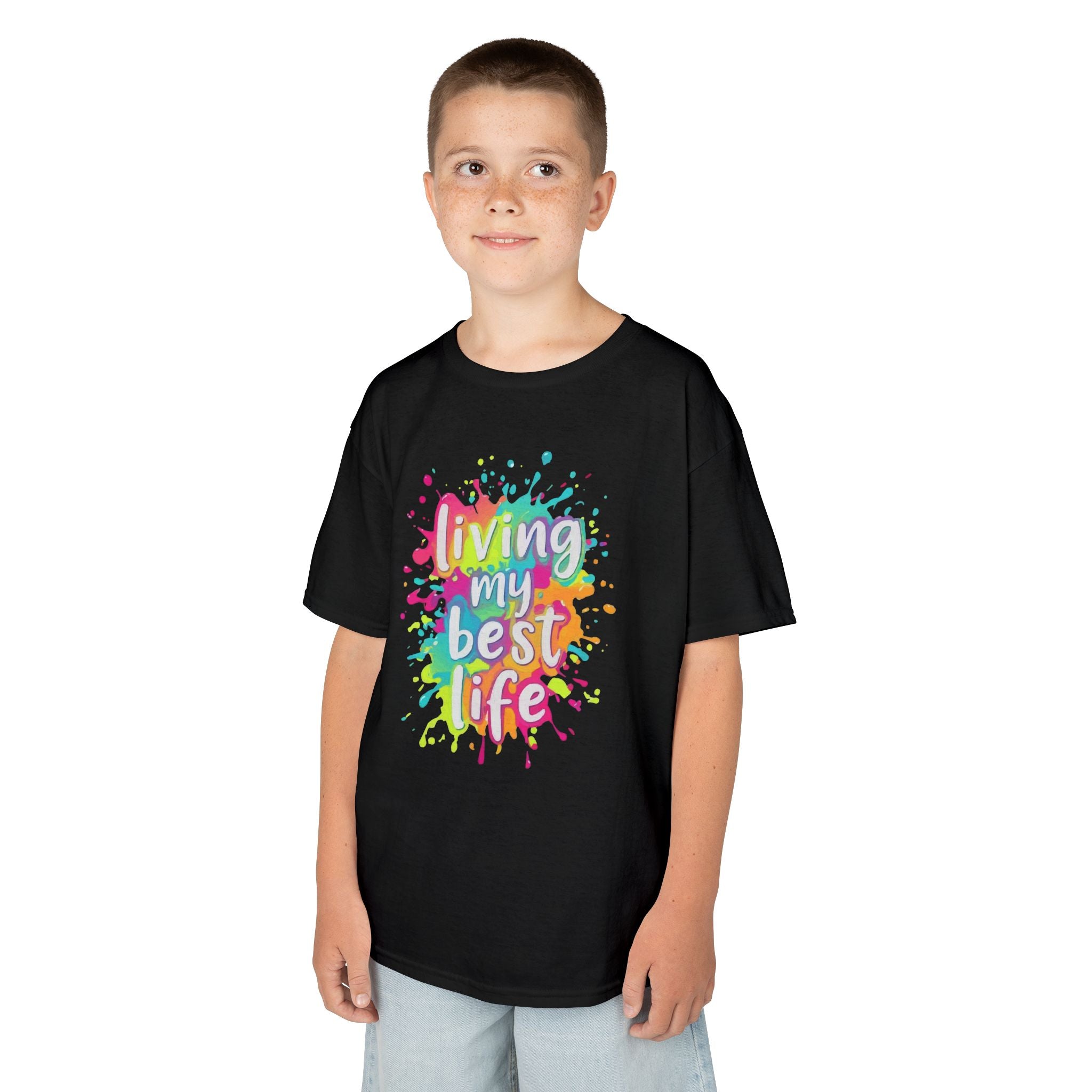 Kids T‑Shirt — "Living My Best Life" Colorful Paint Splash Tee