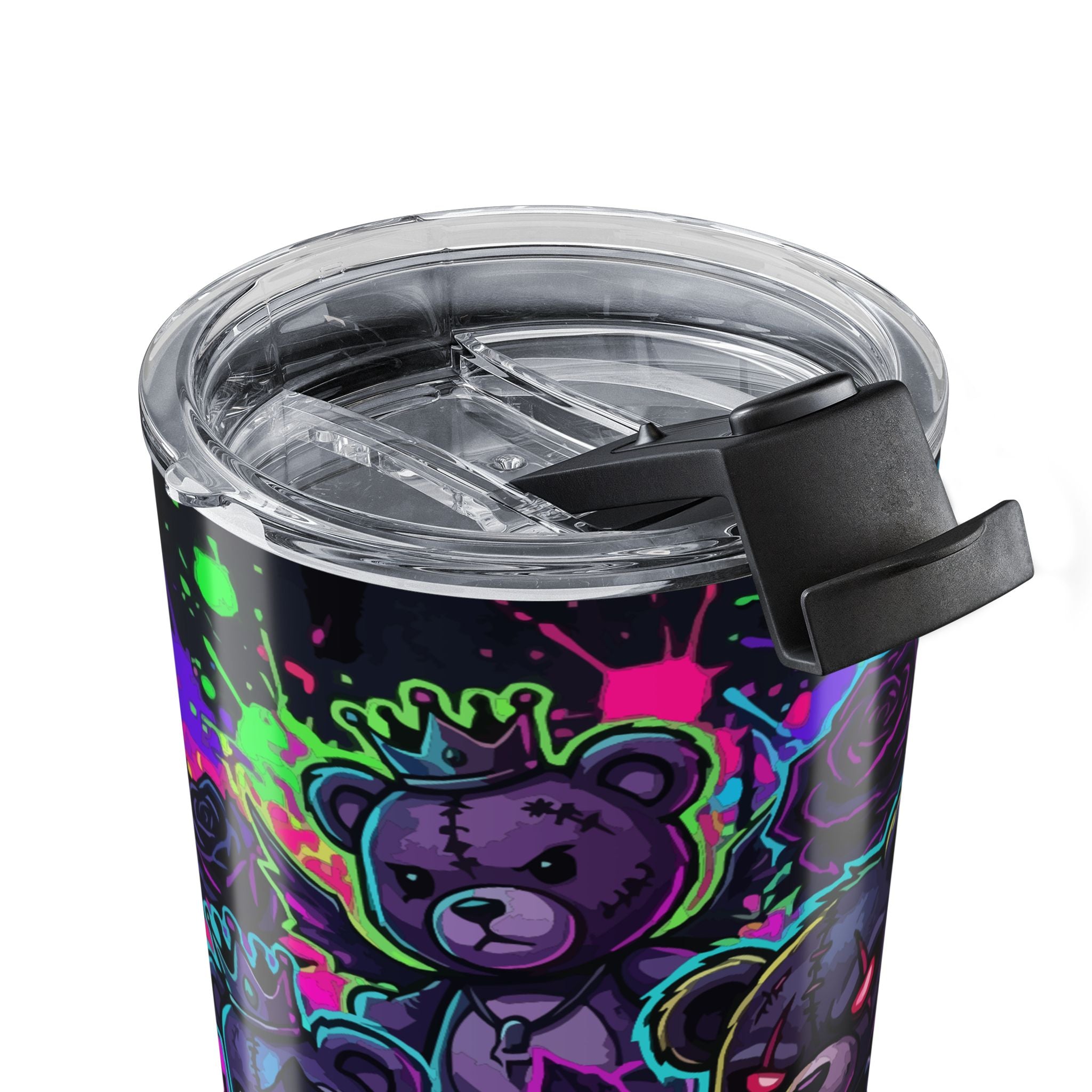 Neon Gothic Teddy 20oz Stainless Tumbler — Dark Rose Skull Bear Travel Cup