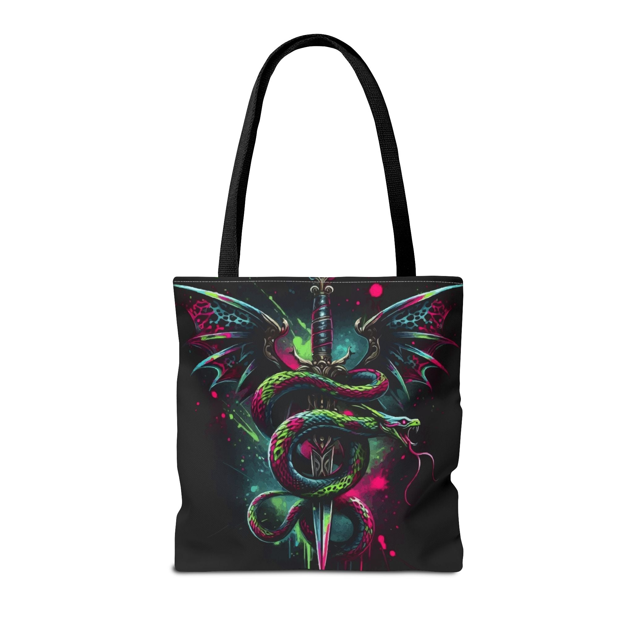 Dragon Dagger Tote Bag — Neon Gothic Snake & Wings All-Over Print