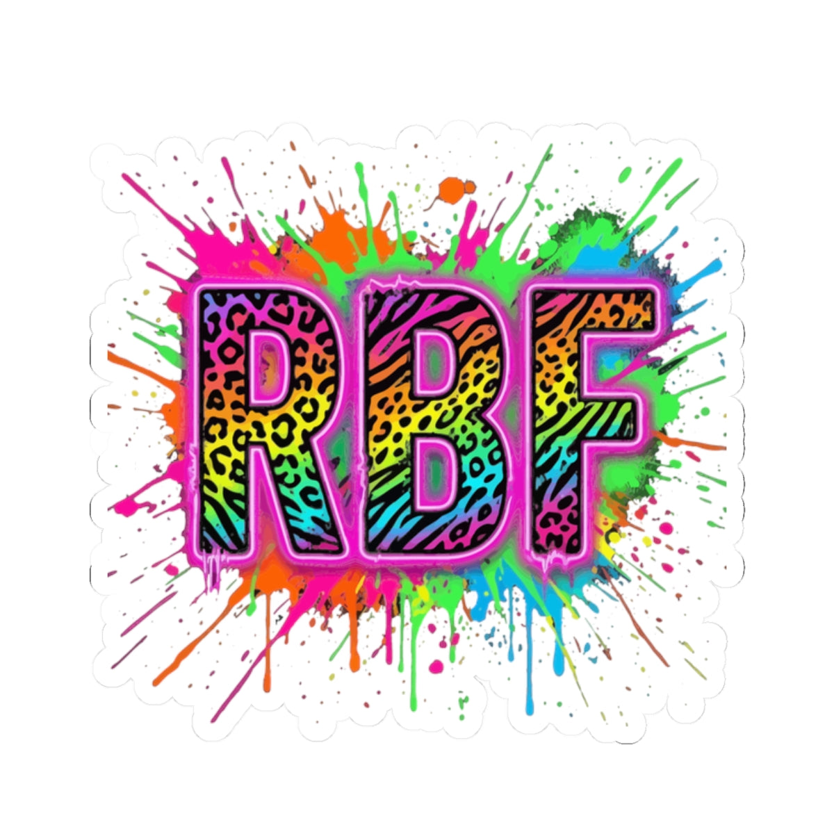 RBF Neon Leopard Splash Kiss-Cut Sticker — Colorful Laptop Decal