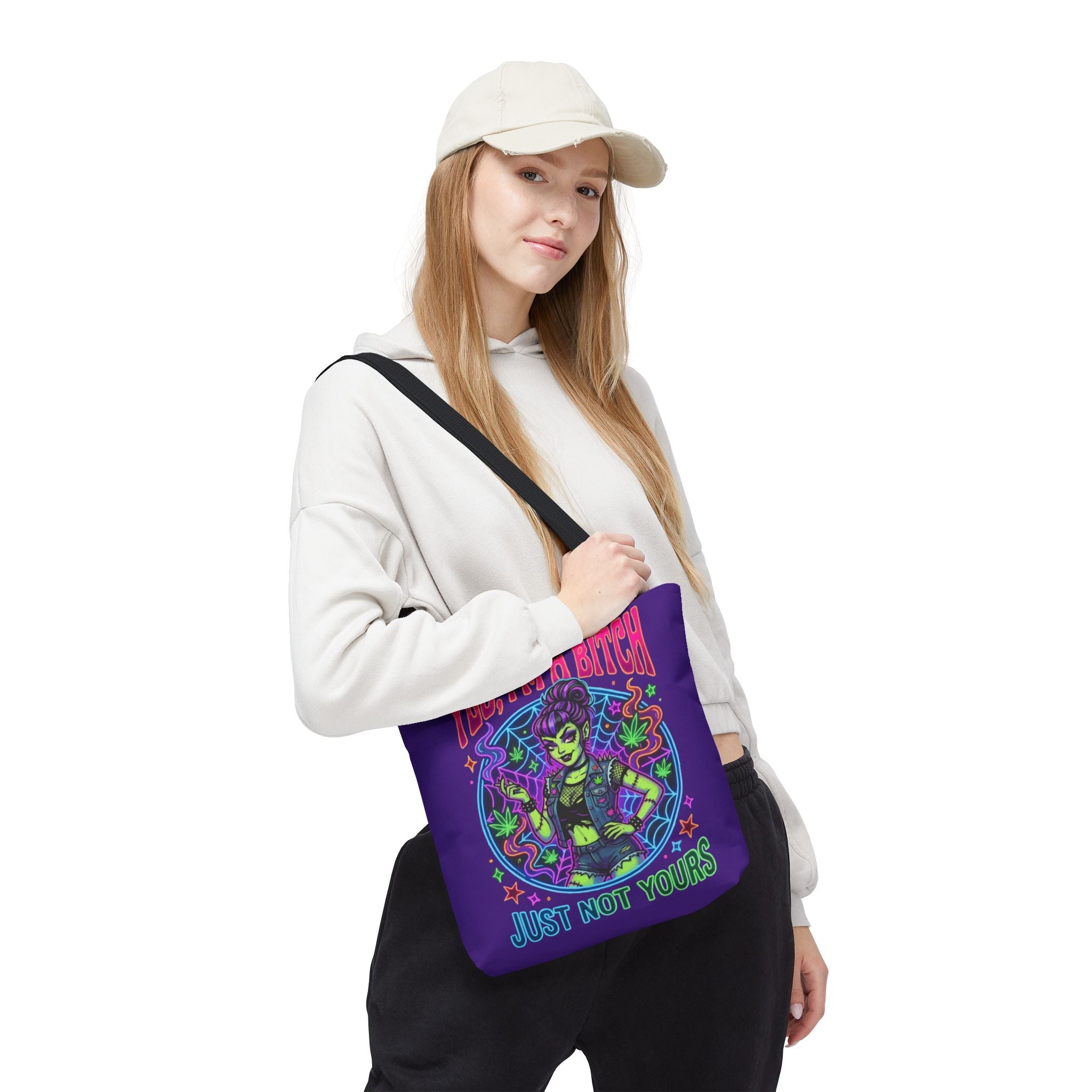 Tote Bag — "Yes I'm a Bitch (Just Not Yours)" Neon Witch Graphic