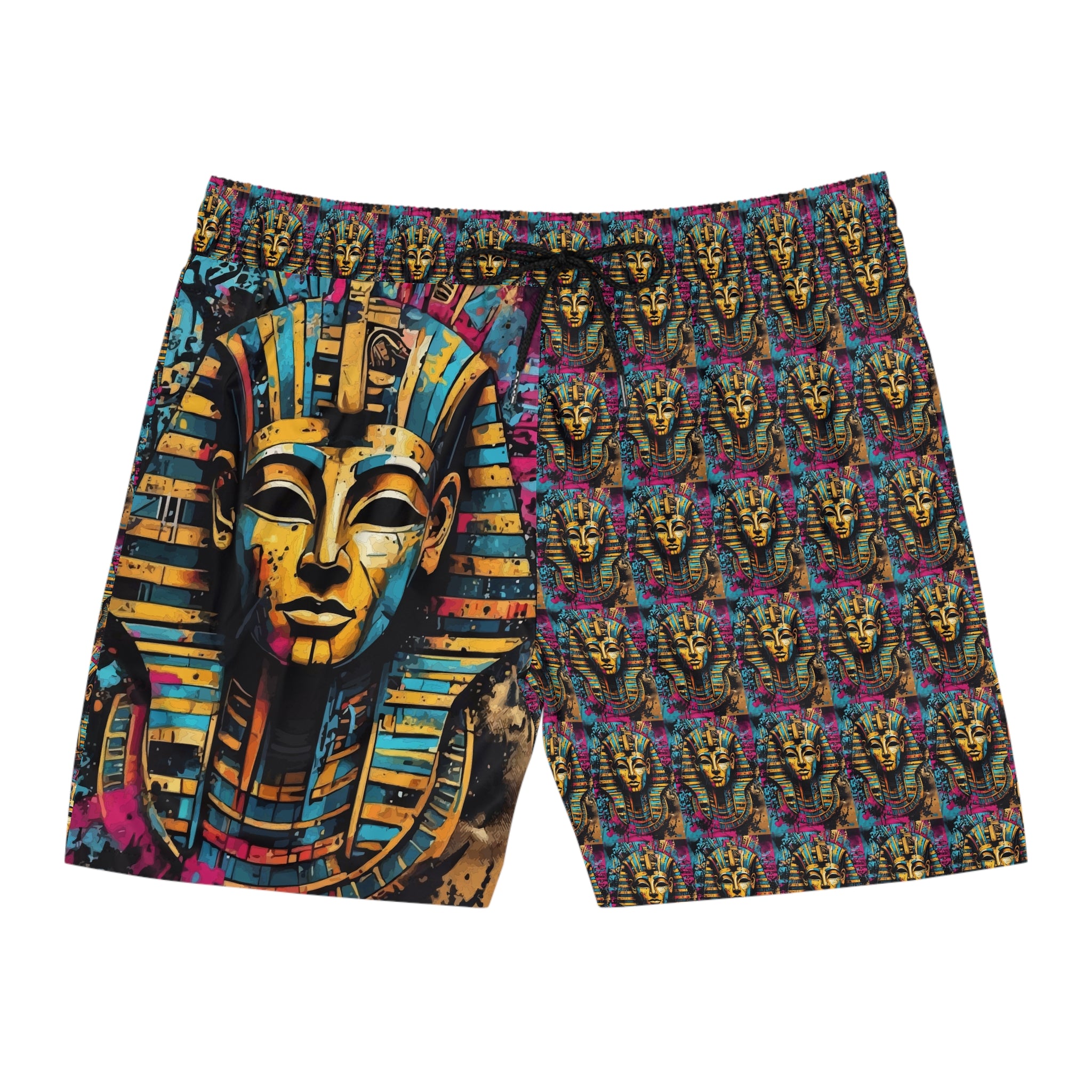 Egyptian Pharaoh Swim Shorts — Colorful Tutankhamun AOP Beach Trunks