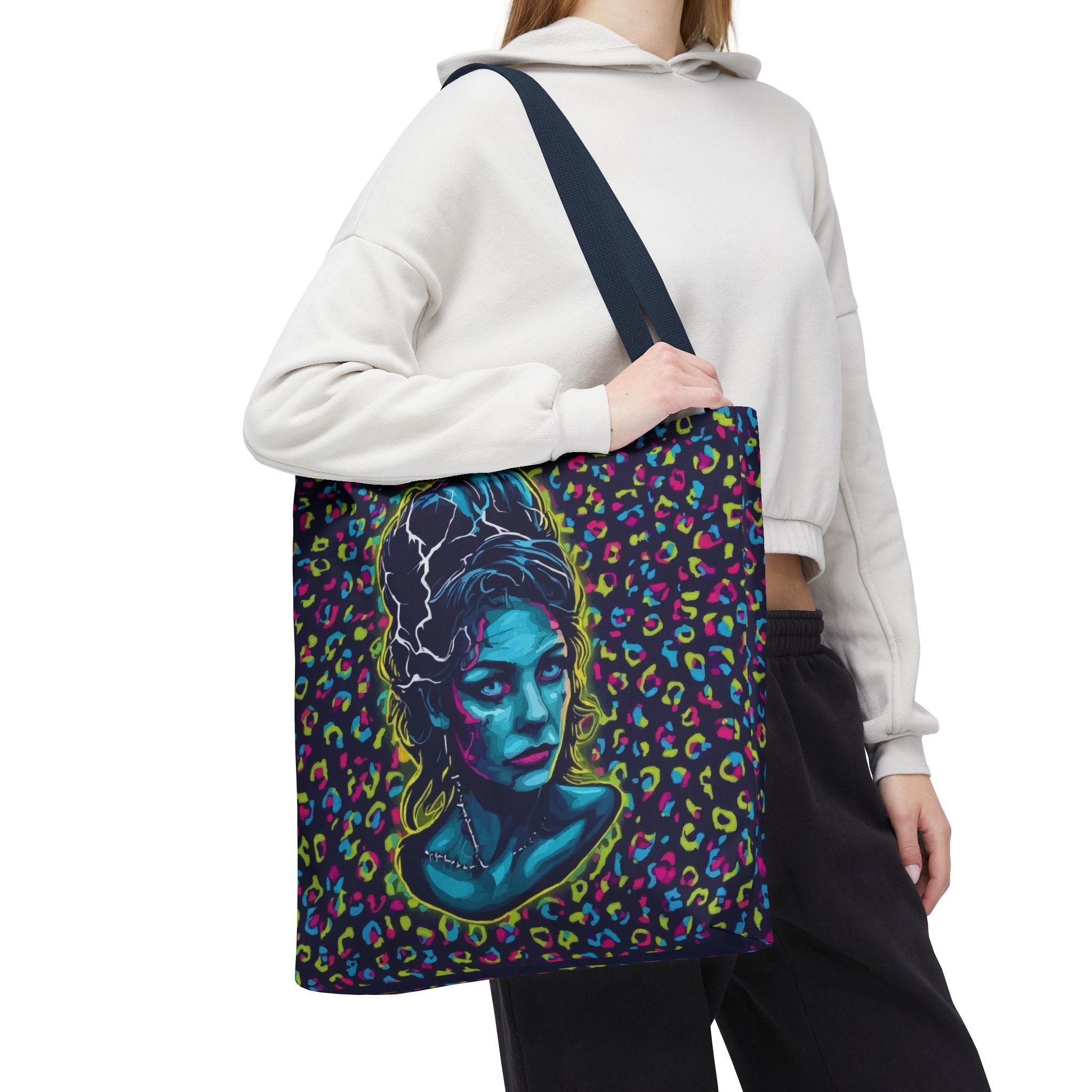 Neon Bride of Frankenstein Tote Bag - Retro Pop Art All-Over Print