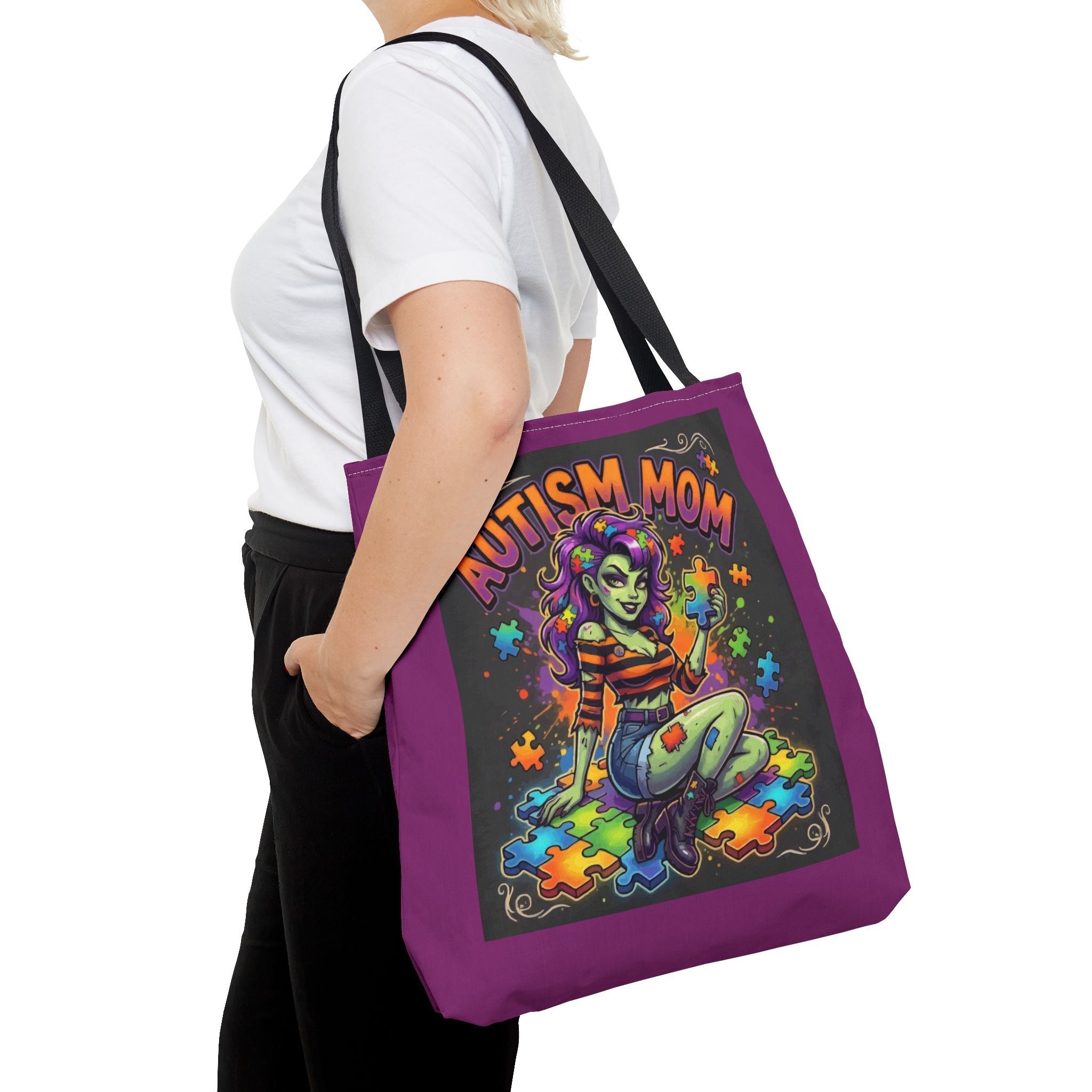 Autism Mom Tote Bag — Colorful Puzzle Piece Support Design