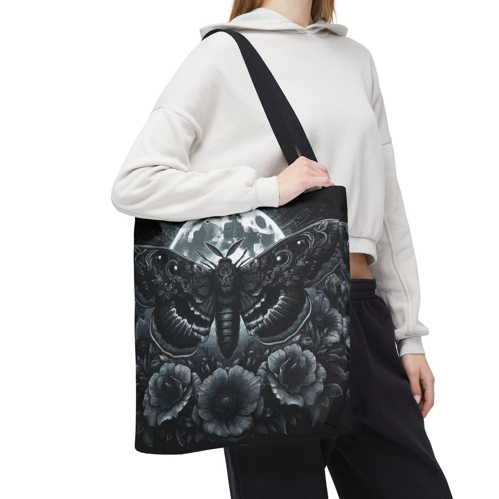Moth Moon Tote Bag — Gothic Floral All-Over Print Tote