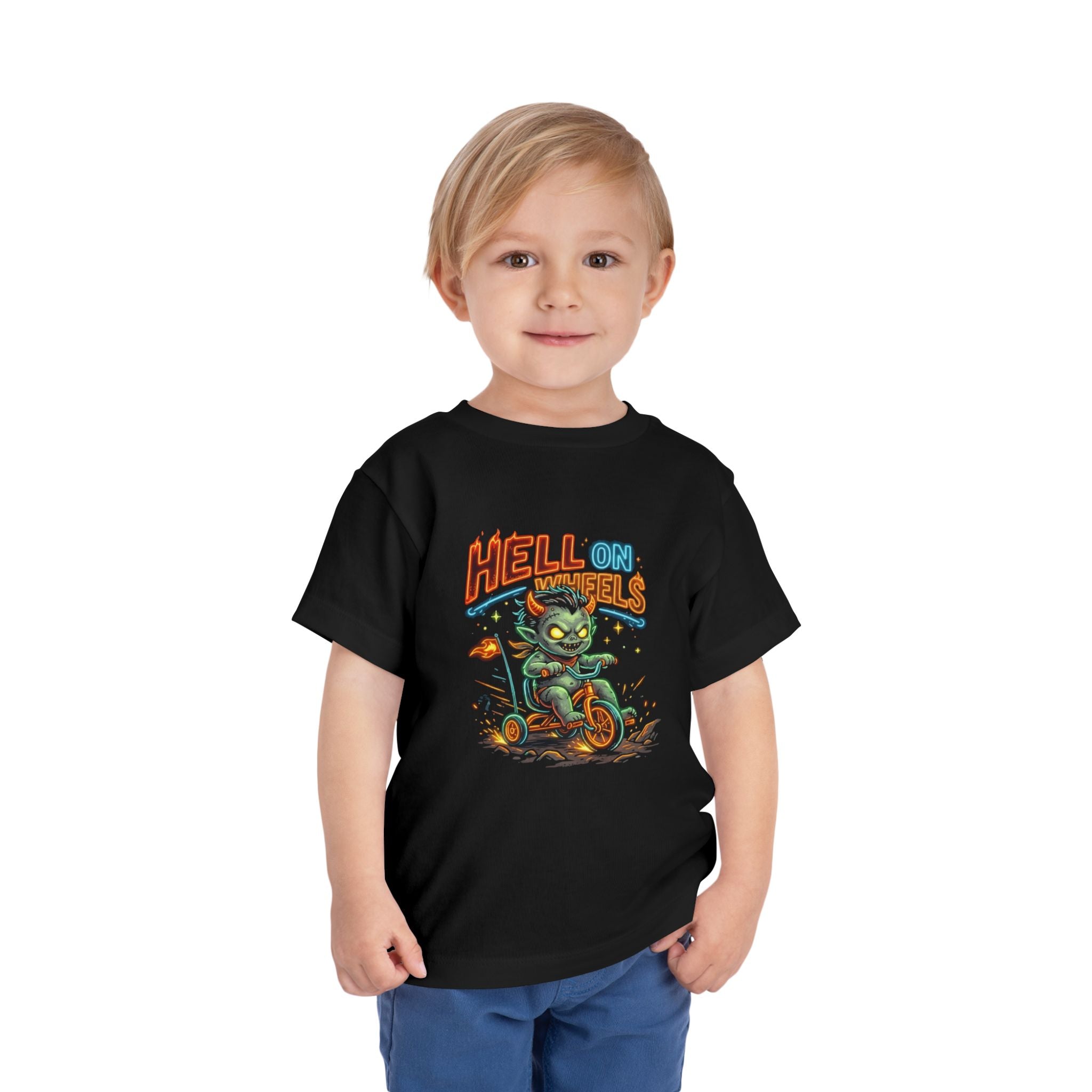 Toddler Tee — "Hell on Wheels" Cute Monster Trike Graphic