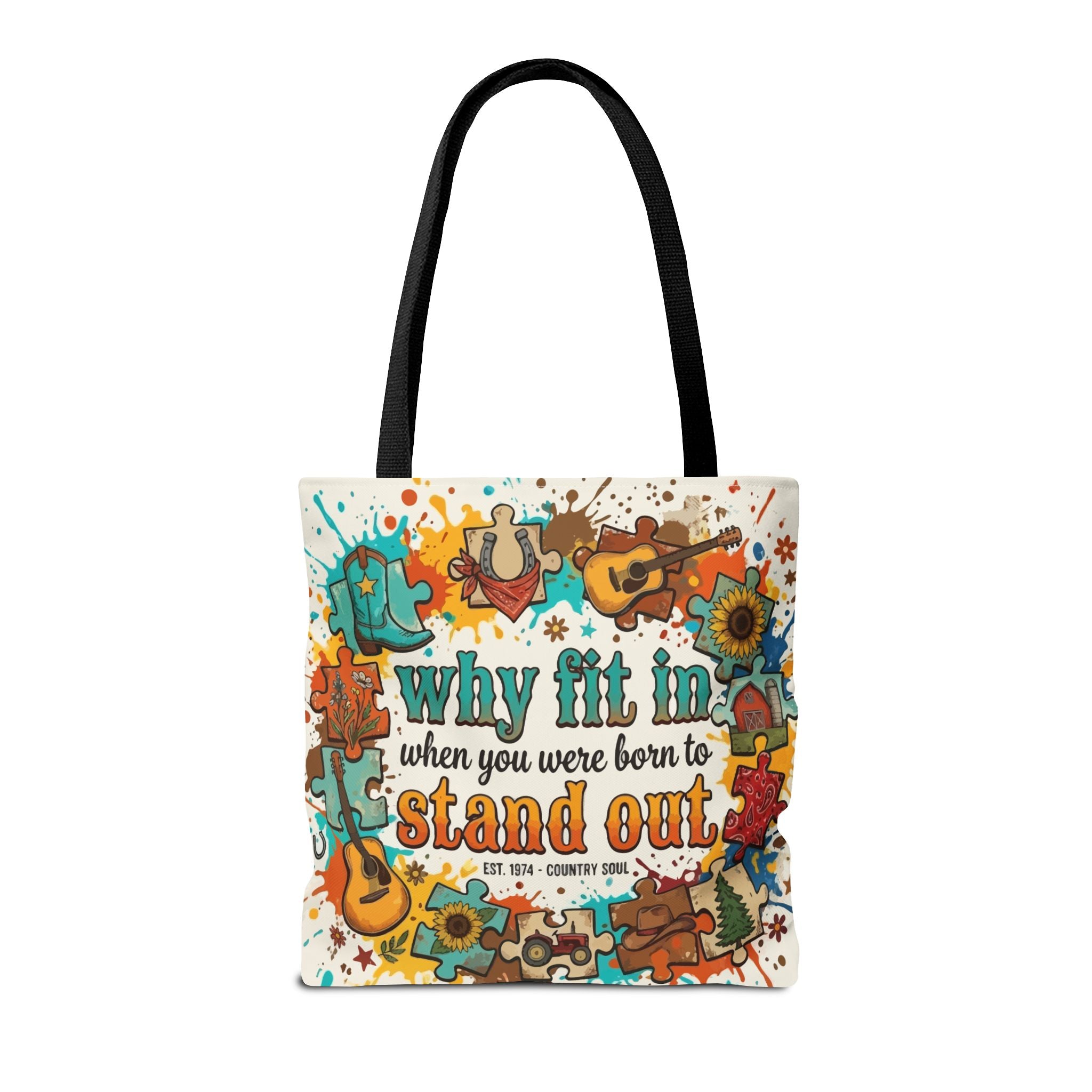 Stand Out Tote Bag — "Why Fit In When You Were Born to Stand Out" Colorful Boho Guitar Design