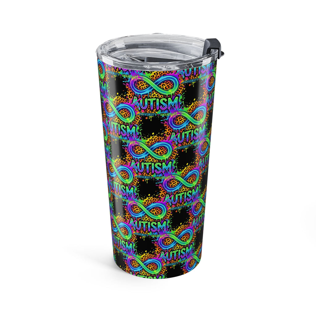 Autism Awareness Infinity 20oz Tumbler — Colorful Puzzle Ribbon Travel Cup
