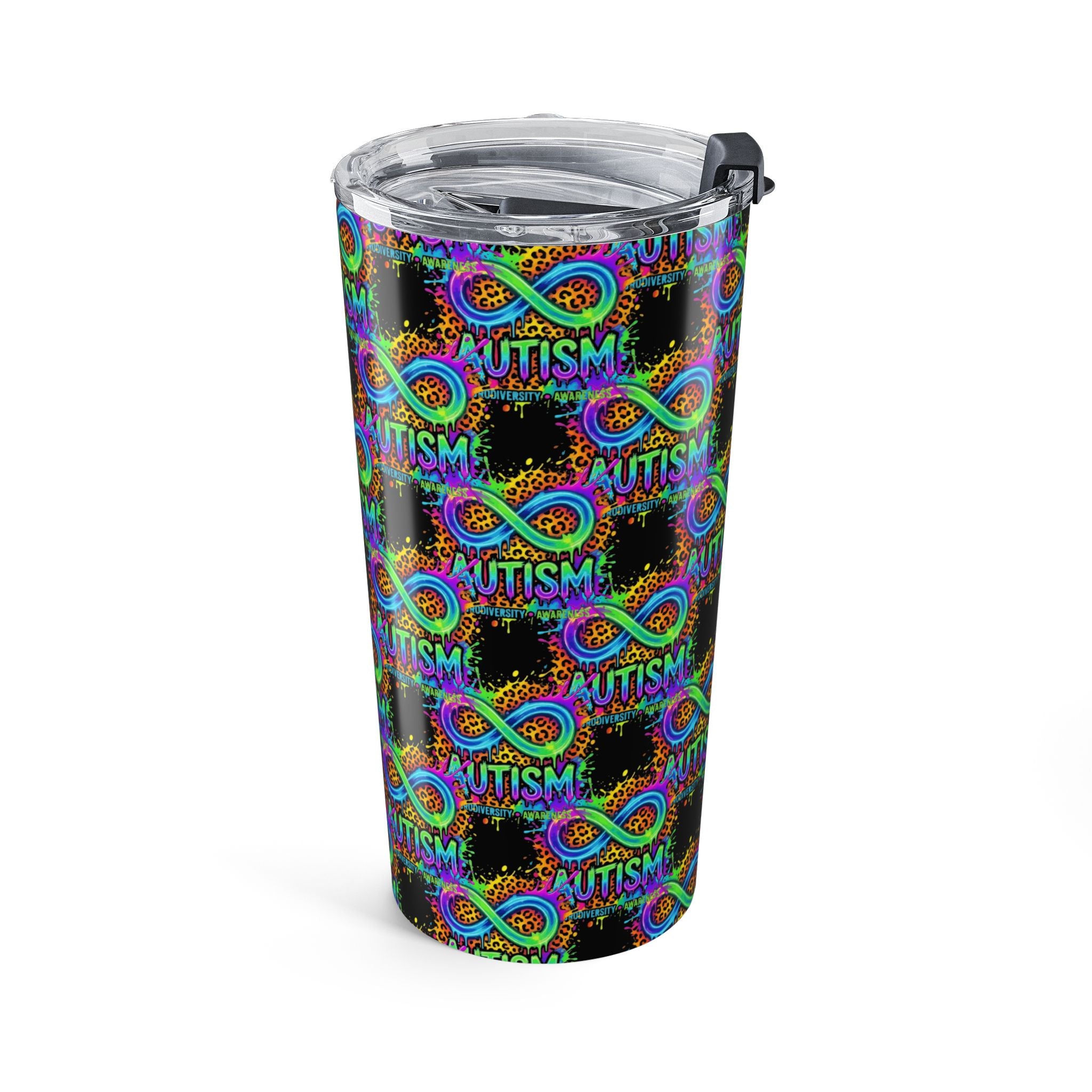 Autism Awareness Infinity 20oz Tumbler — Colorful Puzzle Ribbon Travel Cup