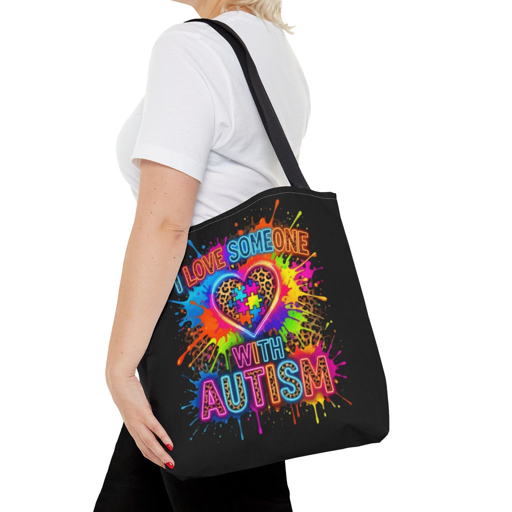 Autism Awareness Tote Bag – "I Love Someone With Autism" Colorful Heart Design