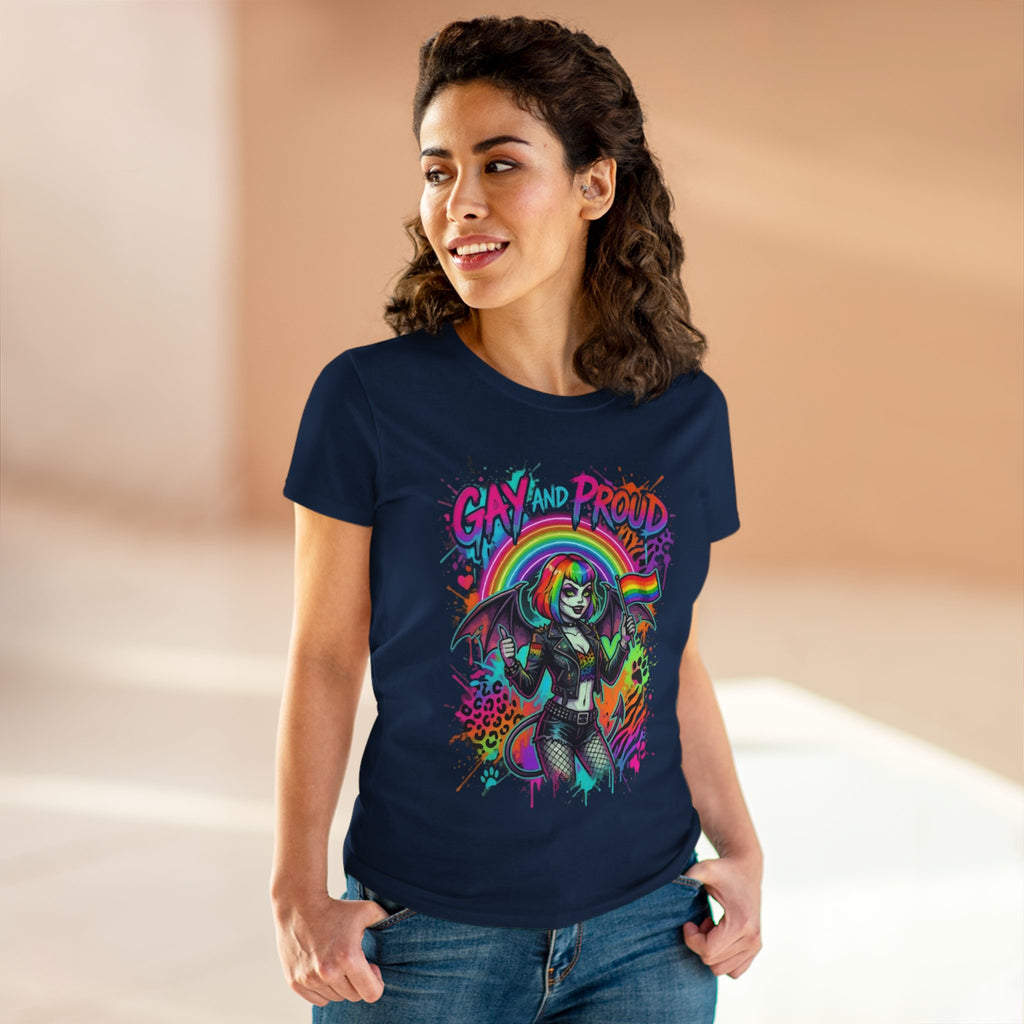 Gay and Proud Rainbow Goth Tee — Women's Pride Graphic T-Shirt