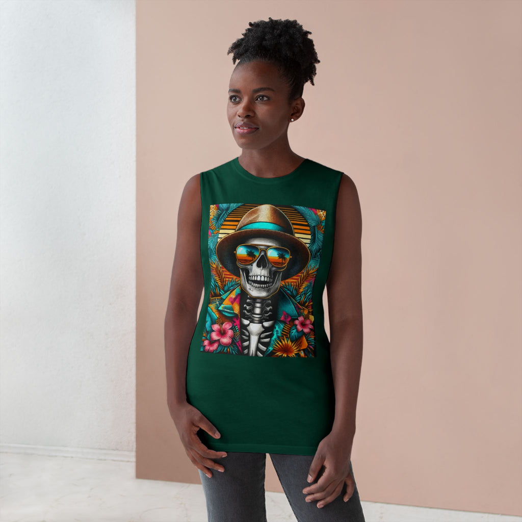 Skeleton Sun Hat Tank Top — Tropical Day of the Dead Skull Graphic Tank