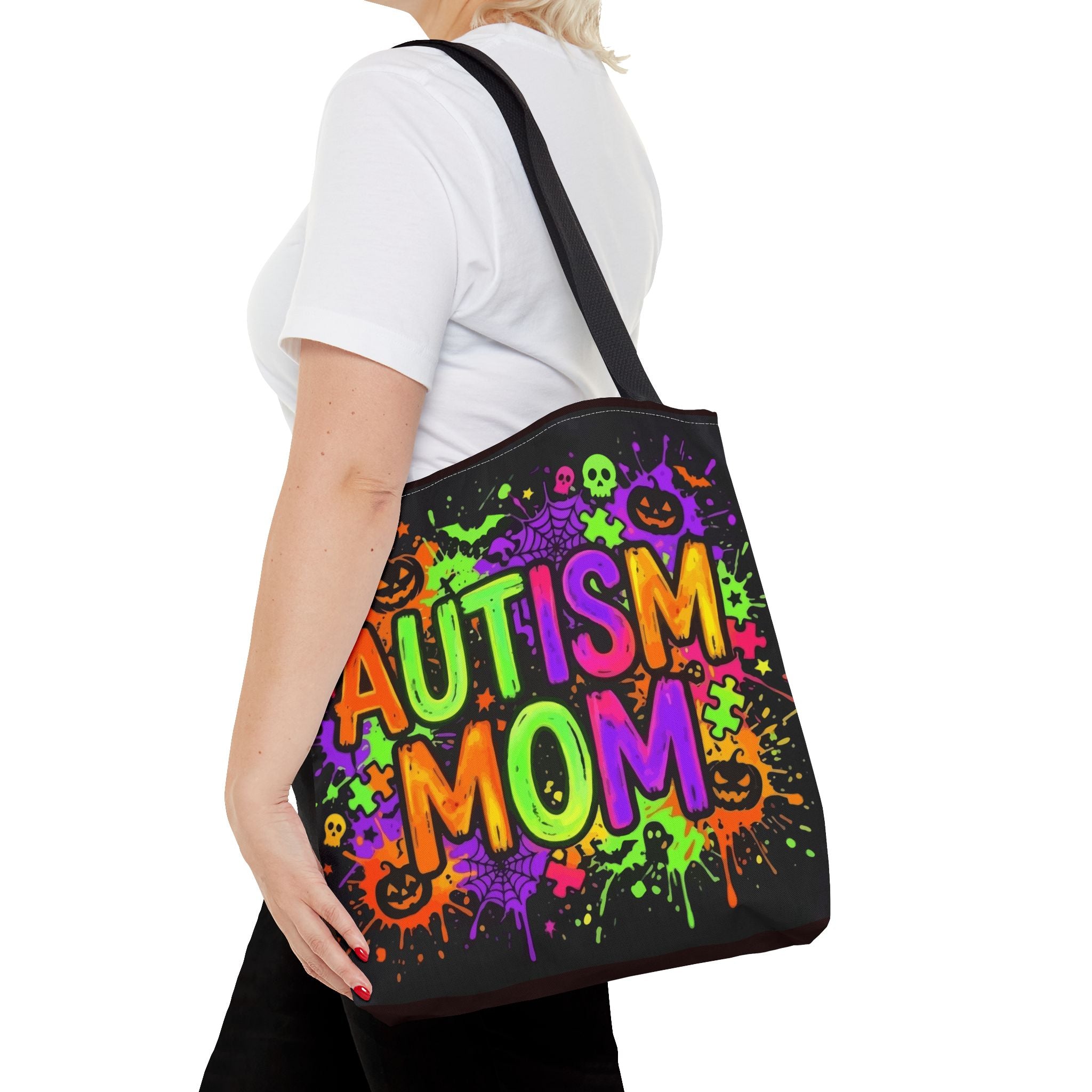 Autism Mom Tote Bag — Colorful Neon Halloween Awareness Shopper