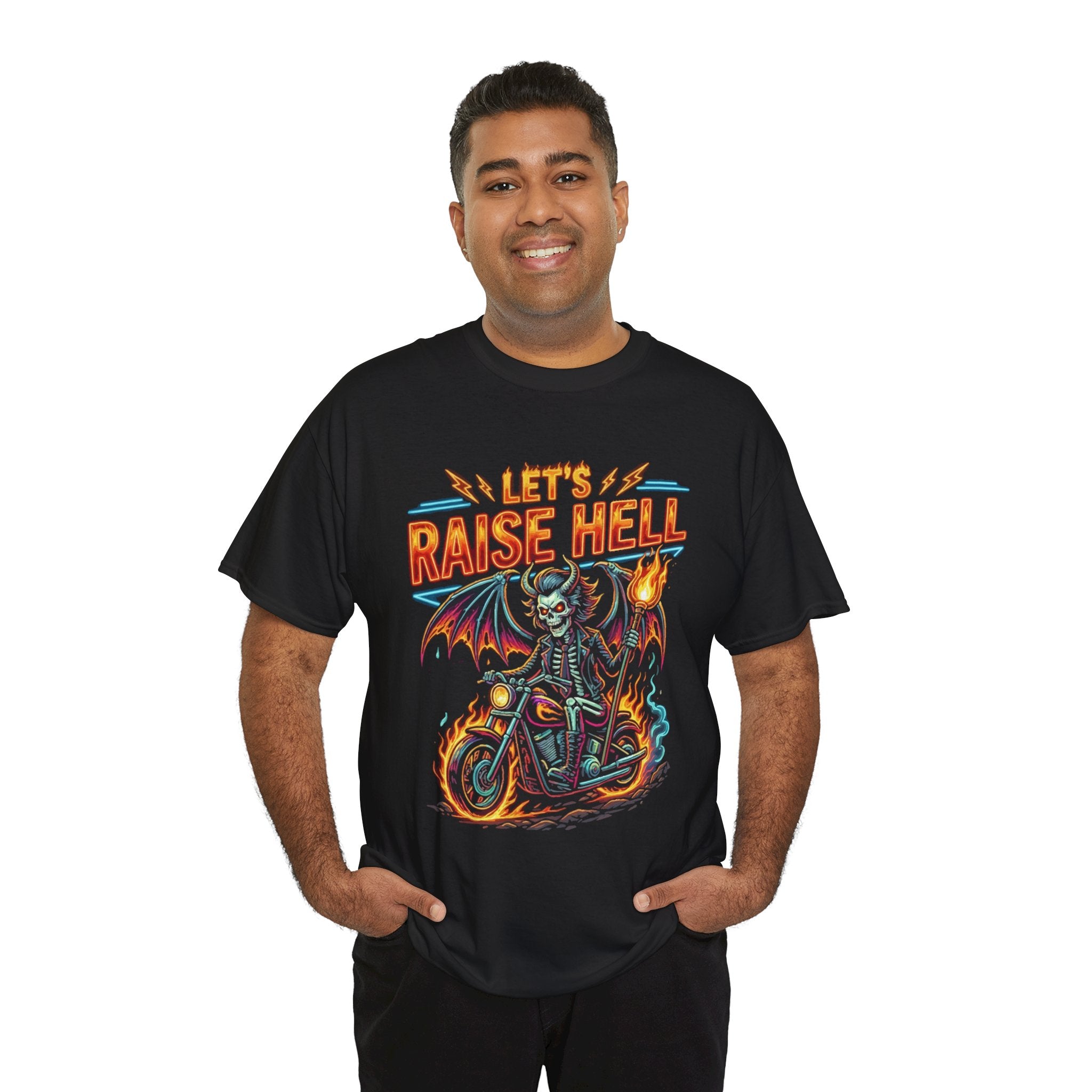 Let's Raise Hell Motorcycle Tee — Vintage Demon Rider Graphic T-Shirt
