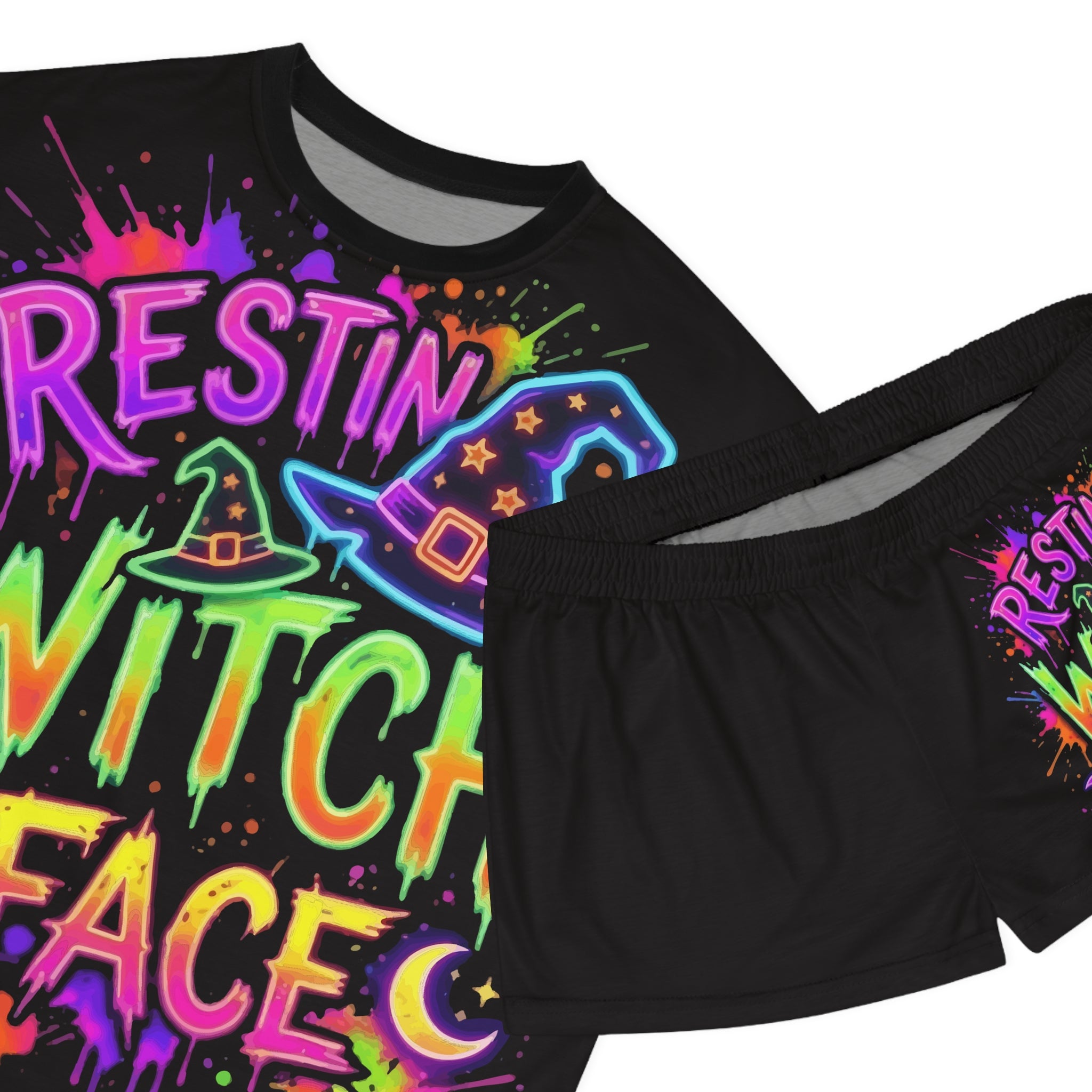 Resting Witch Face Women's Pajama Set - Neon Halloween Short Sleepwear