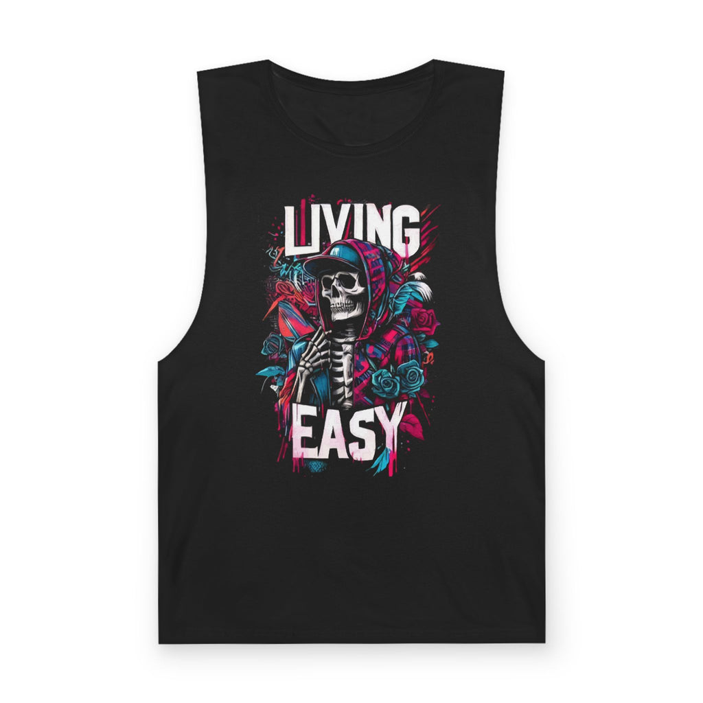 Living Easy Skull Tank Top — Neon Grim Reaper Graphic Muscle Tee