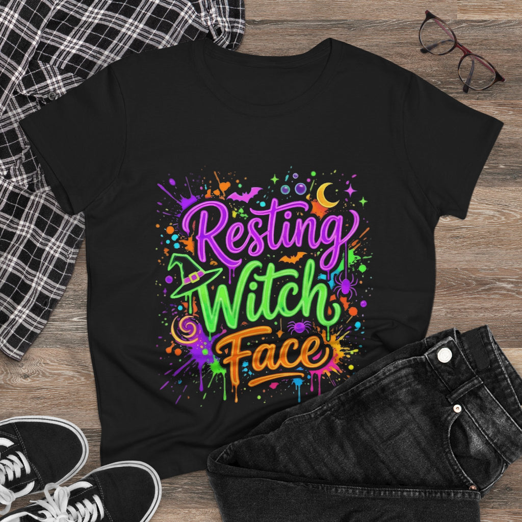 Resting Witch Face Women's Tee — Colorful Halloween Graphic Shirt