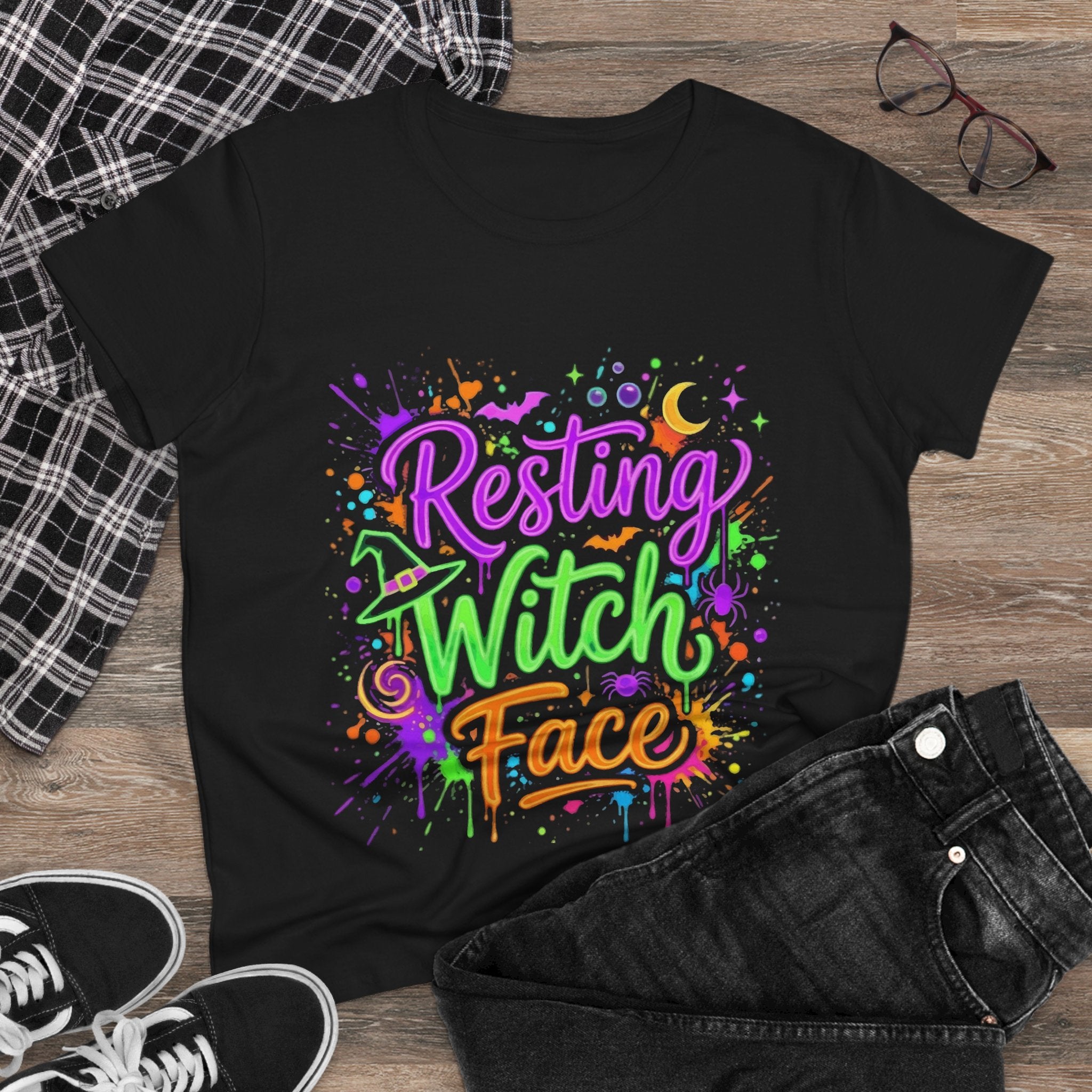 Resting Witch Face Women's Tee — Colorful Halloween Graphic Shirt
