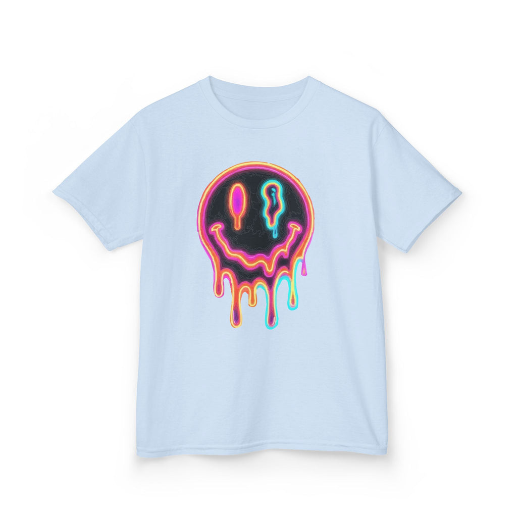 Kids Neon Drip Smiley T-Shirt — Colorful Melting Emoji Tee for Boys & Girls