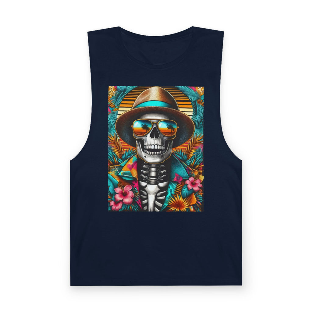 Skeleton Sun Hat Tank Top — Tropical Day of the Dead Skull Graphic Tank