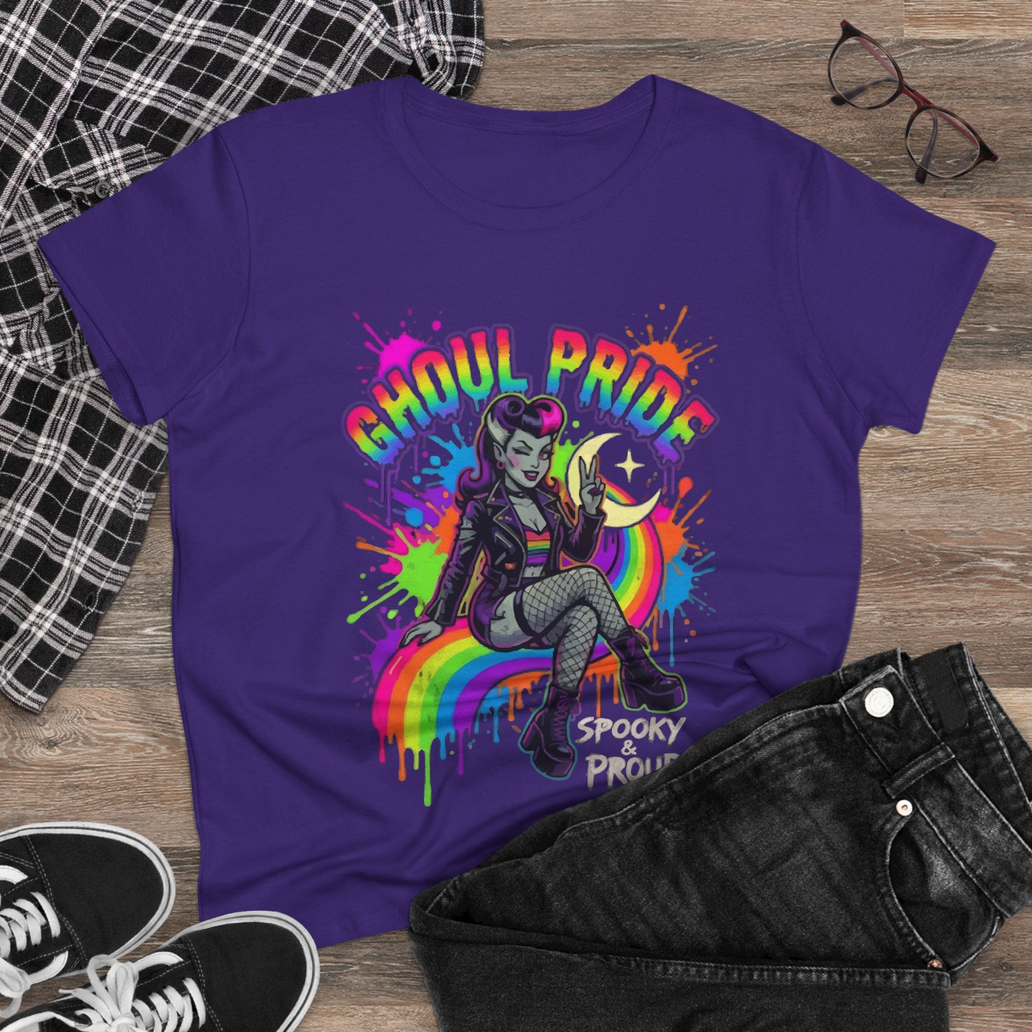 Ghoul Pride Rainbow Tee — Spooky Proud Halloween Shirt for Women