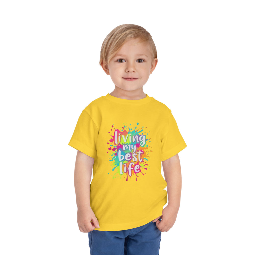 Toddler Tee — "Living My Best Life" Rainbow Paint Splash