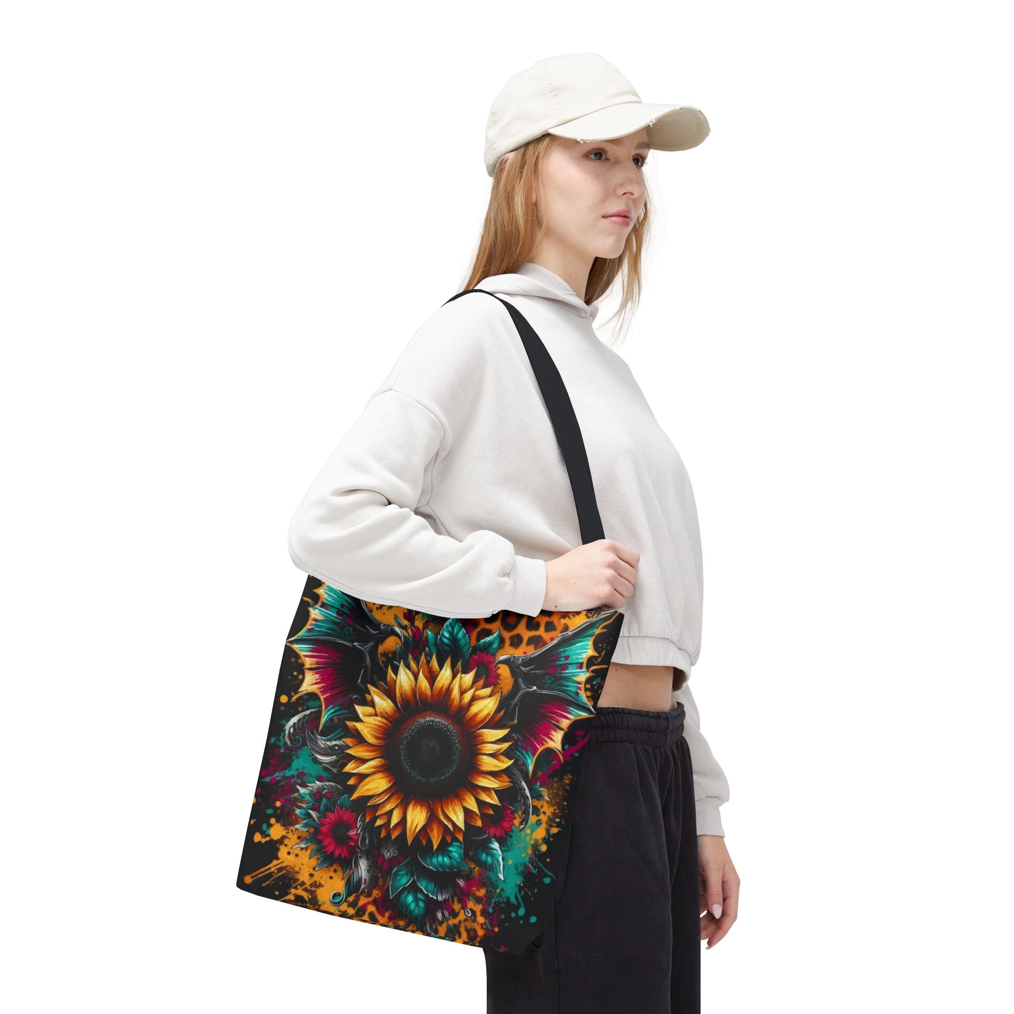 Sunflower & Leopard Print Tote Bag — Bold Floral AOP Carryall