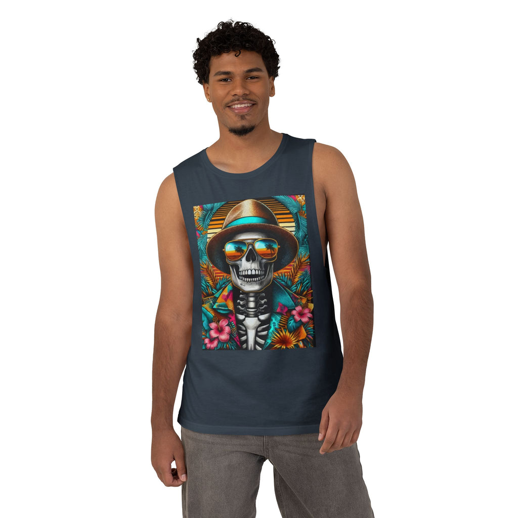 Skeleton Sun Hat Tank Top — Tropical Day of the Dead Skull Graphic Tank