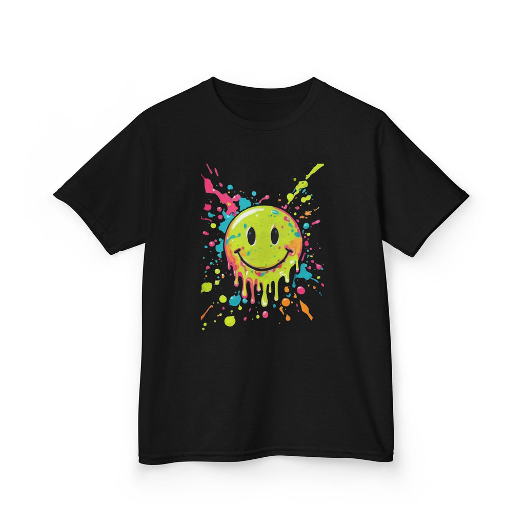 Kids Tee — Neon Drip Smiley Face Paint Splash