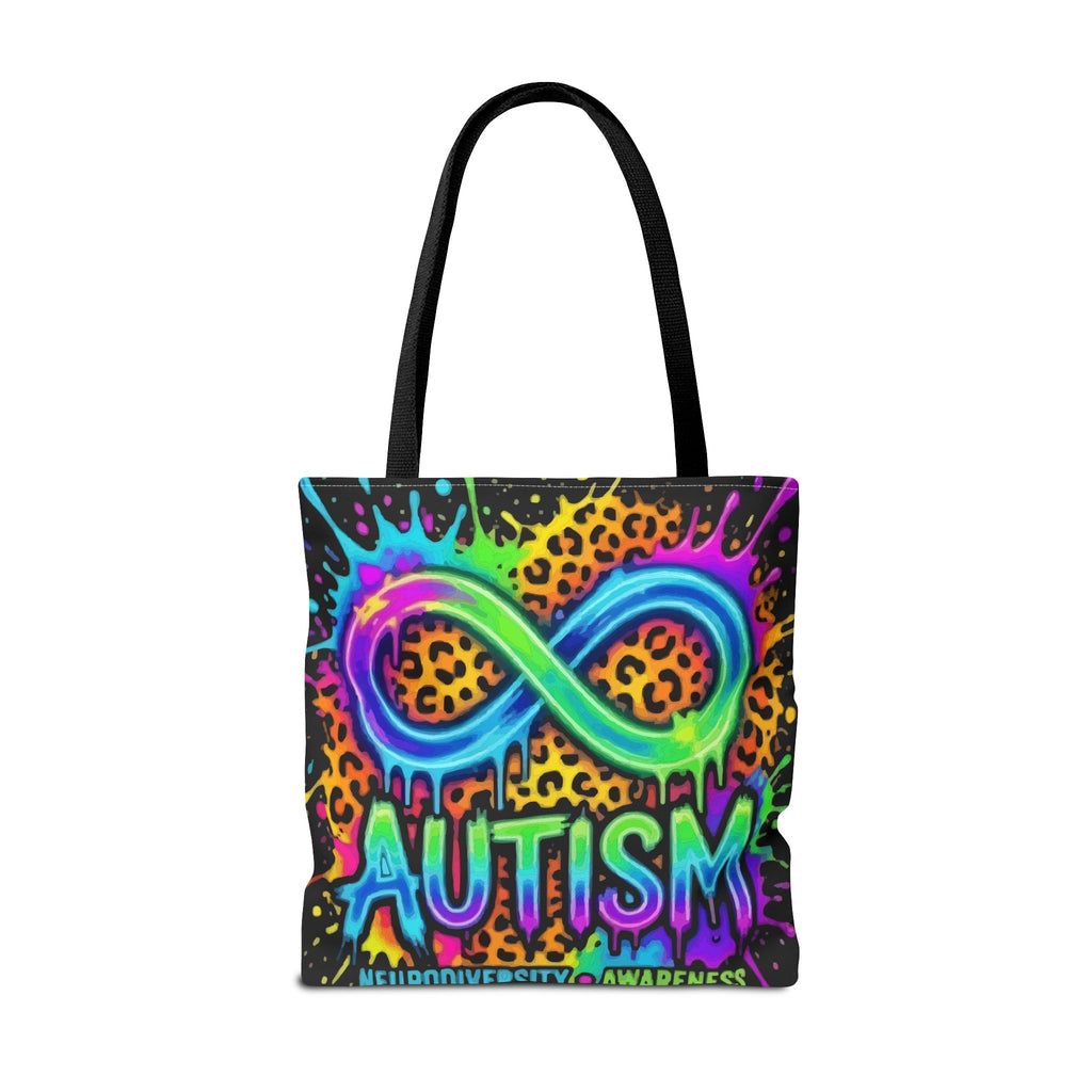 Autism Infinity Symbol Rainbow Leopard Tote Bag — Colorful Neurodiversity Support Tote