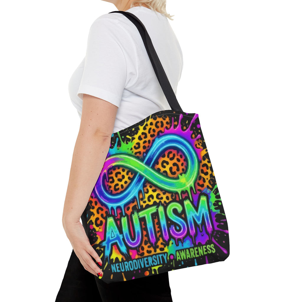 Autism Infinity Symbol Rainbow Leopard Tote Bag — Colorful Neurodiversity Support Tote