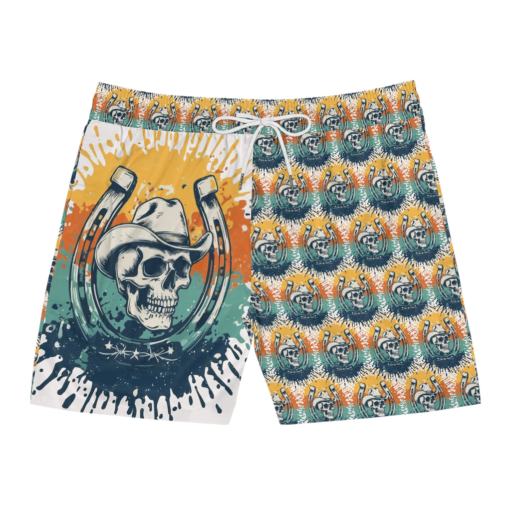 Skull Cowboy Swim Shorts – Retro Horseshoe Beach Trunks