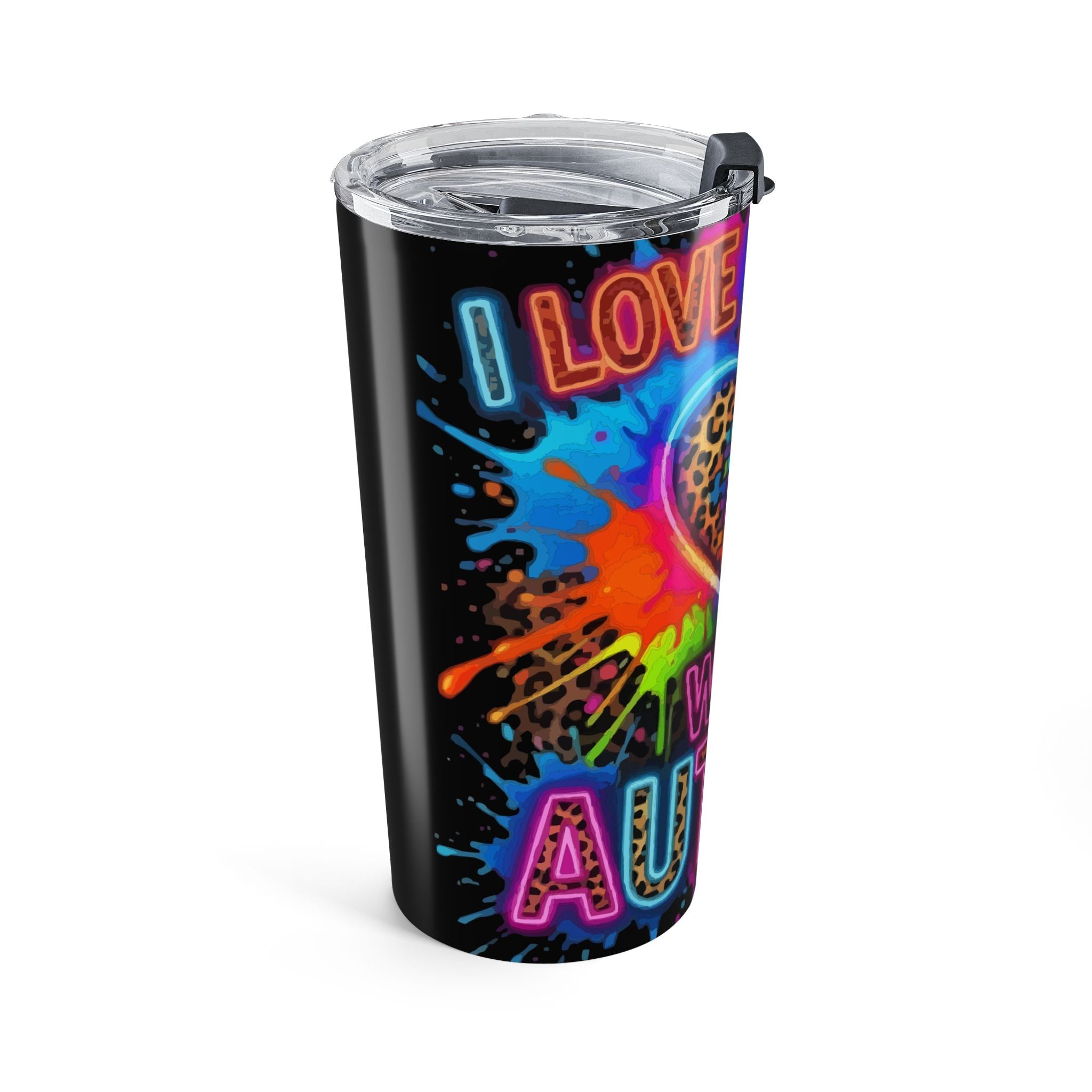 20oz Autism Awareness Tumbler — Love Someone With Autism Colorful Puzzle Heart Travel Mug