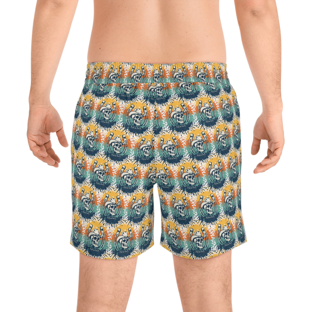 Skull Cowboy Swim Shorts – Retro Horseshoe Beach Trunks