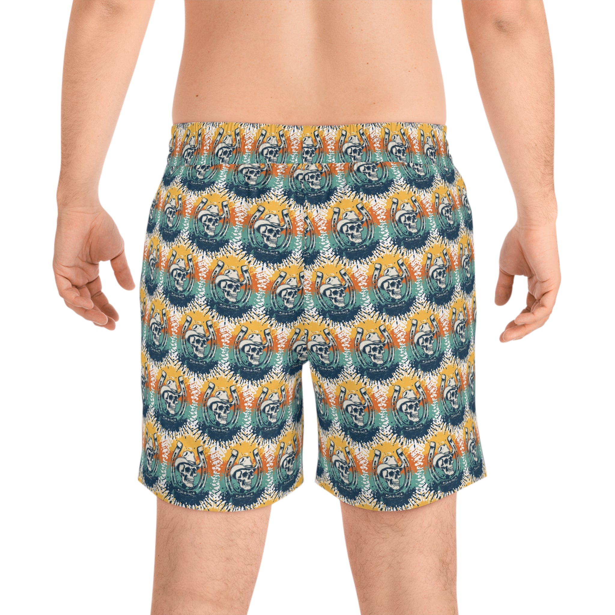 Skull Cowboy Swim Shorts – Retro Horseshoe Beach Trunks