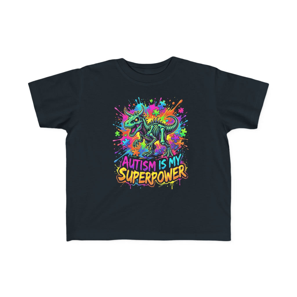 Toddler Tee — "Autism Is My Superpower" Colorful Dino Autism Awareness Shirt