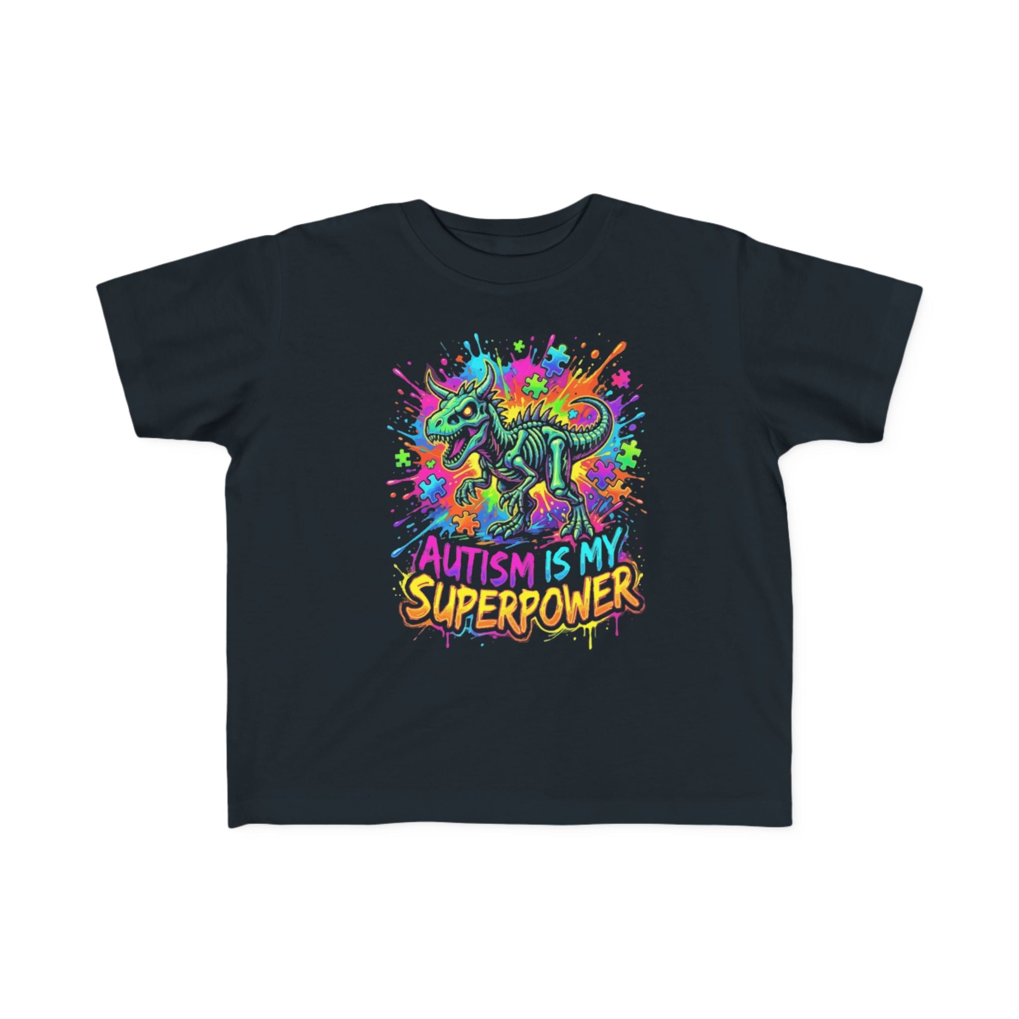 Toddler Tee — "Autism Is My Superpower" Colorful Dino Autism Awareness Shirt