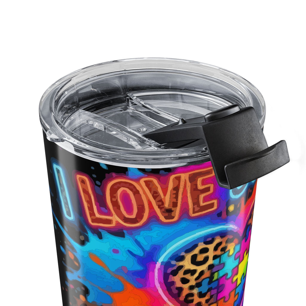 20oz Autism Awareness Tumbler — Love Someone With Autism Colorful Puzzle Heart Travel Mug
