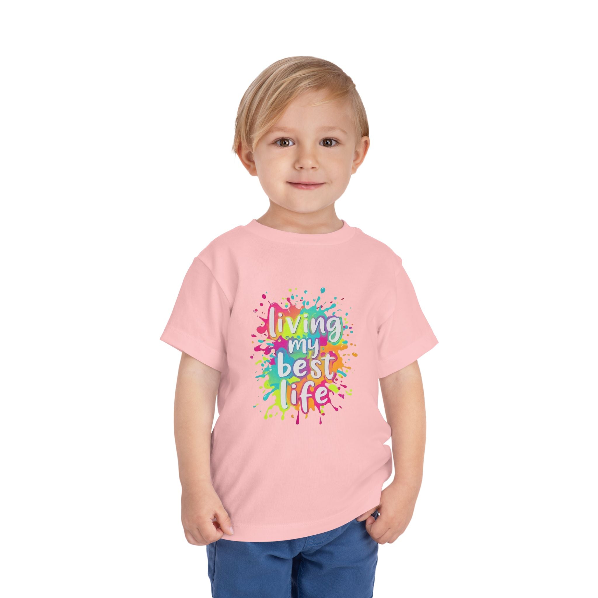 Toddler Tee — "Living My Best Life" Rainbow Paint Splash