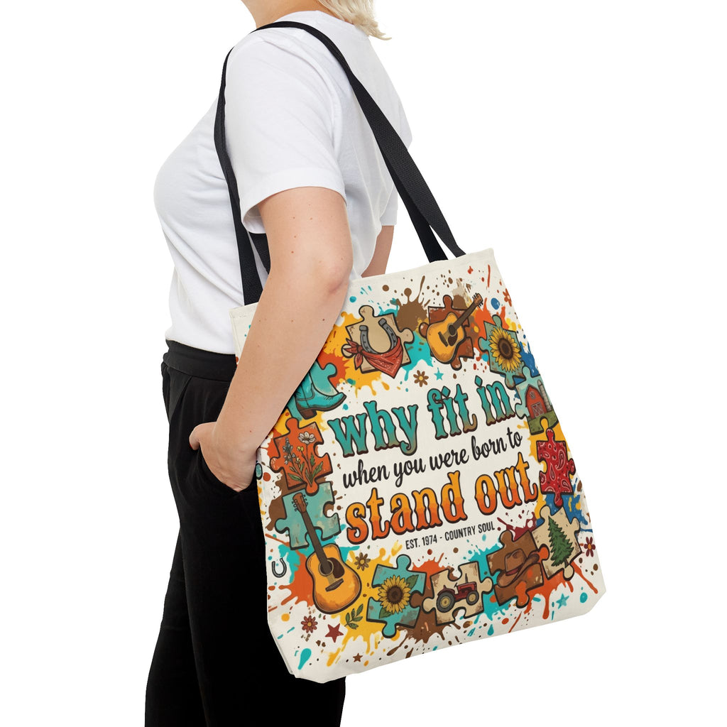 Stand Out Tote Bag — "Why Fit In When You Were Born to Stand Out" Colorful Boho Guitar Design