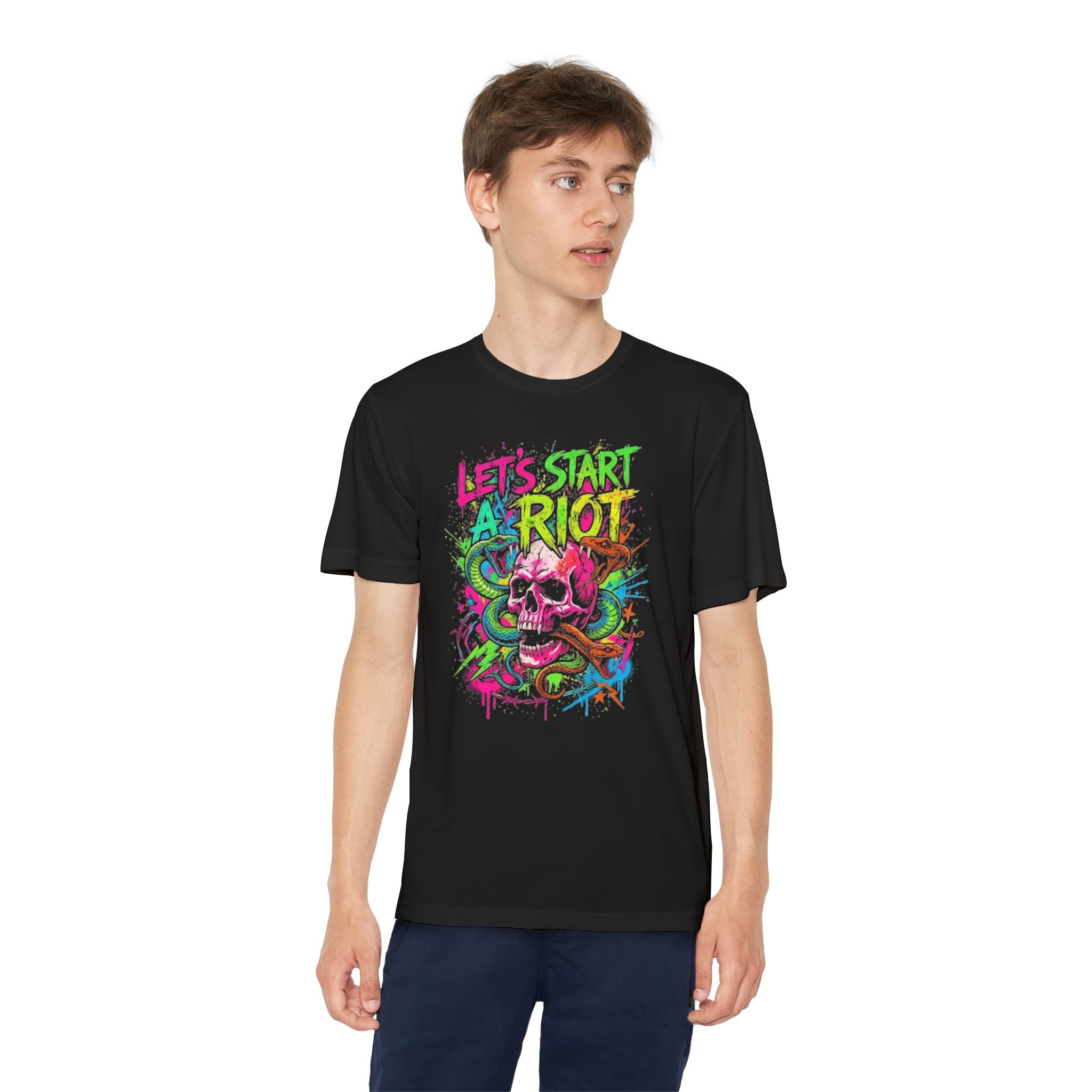 Youth Riot Skull Tee — "Let’s Start a Riot" Neon Graphic