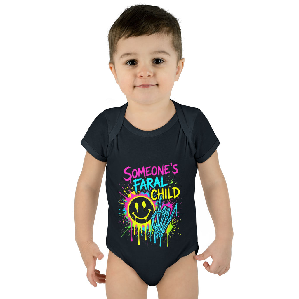 Someone's Feral Child Infant Bodysuit - Neon Smiley Skeleton Graphic Baby Onesie
