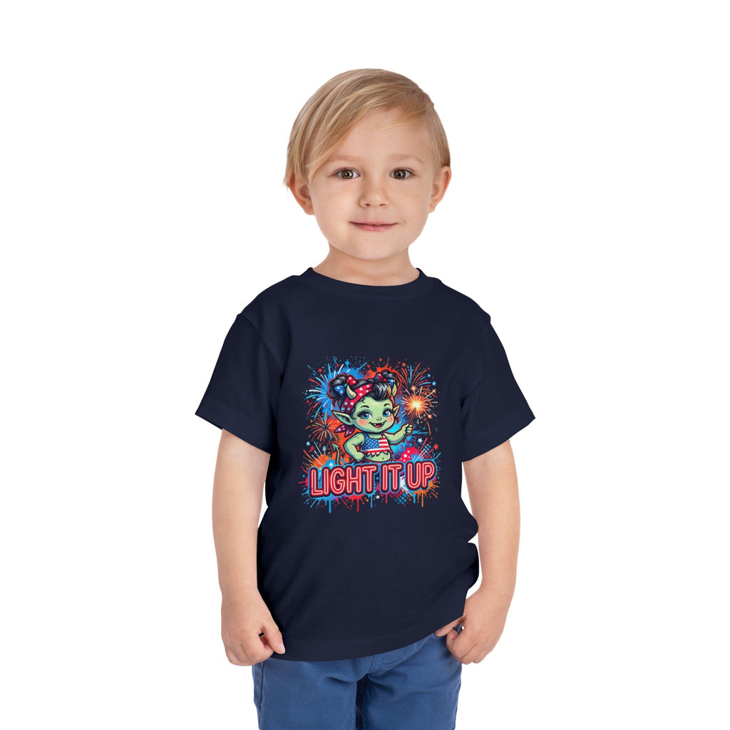 Toddler Tee — Cute Firework Monster "Light It Up" Graphic Shirt