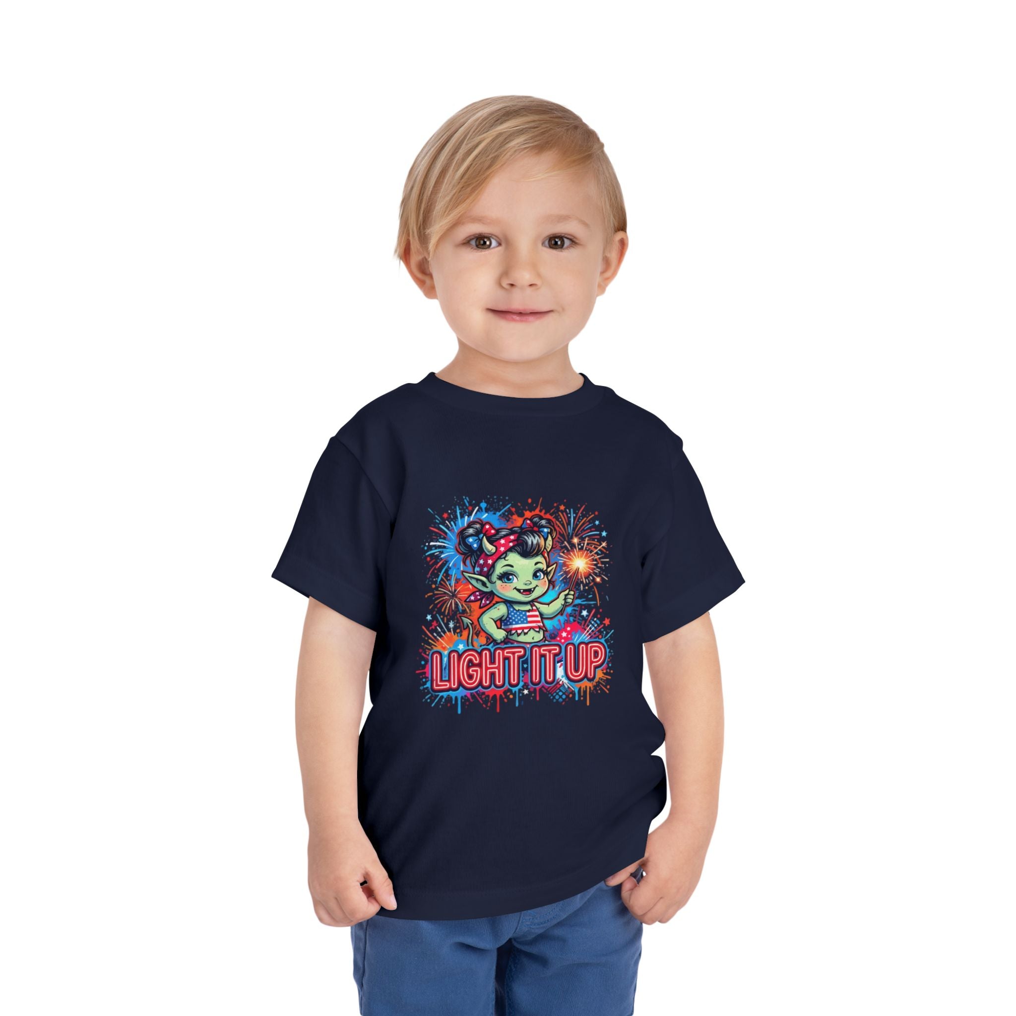 Toddler Tee — Cute Firework Monster "Light It Up" Graphic Shirt
